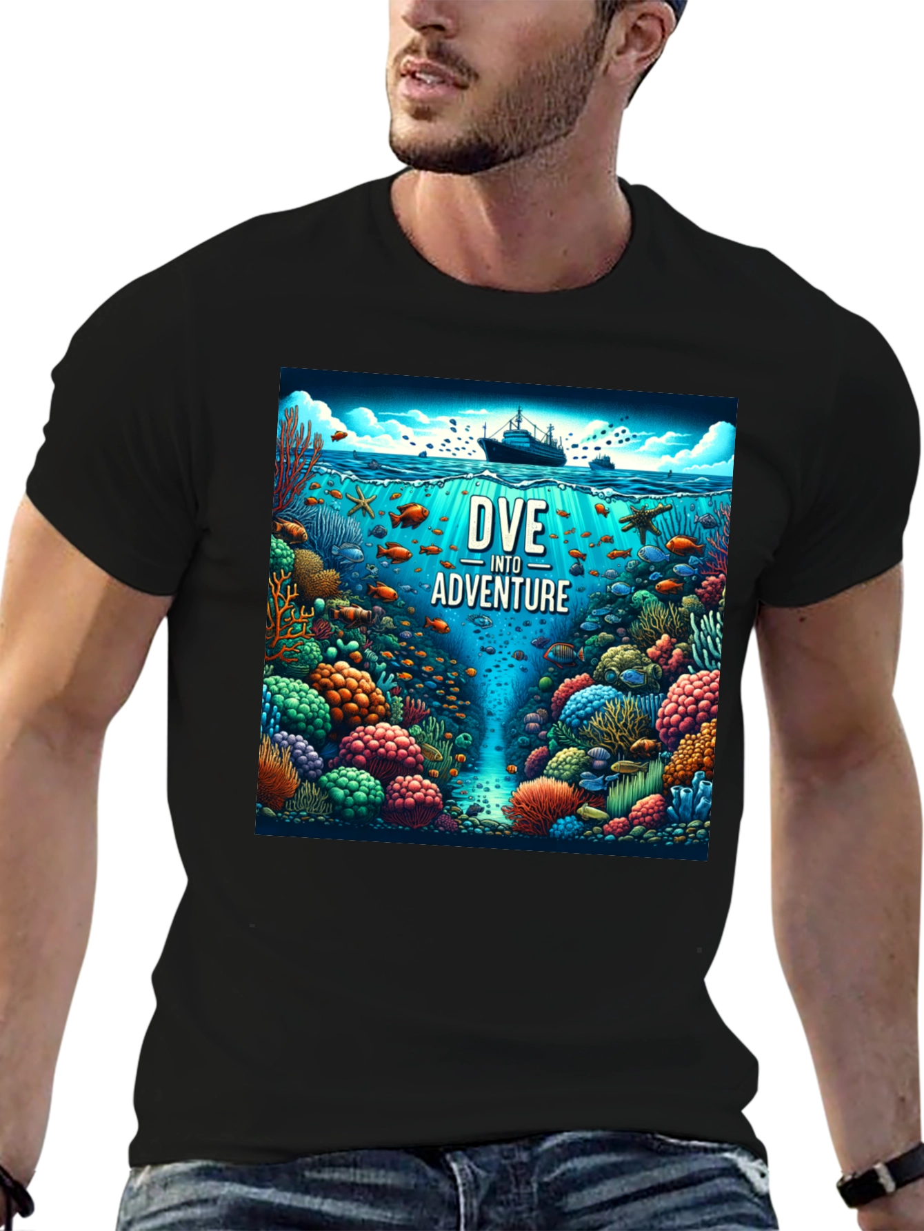 Dive Into Adventure Graphic Tee - Black