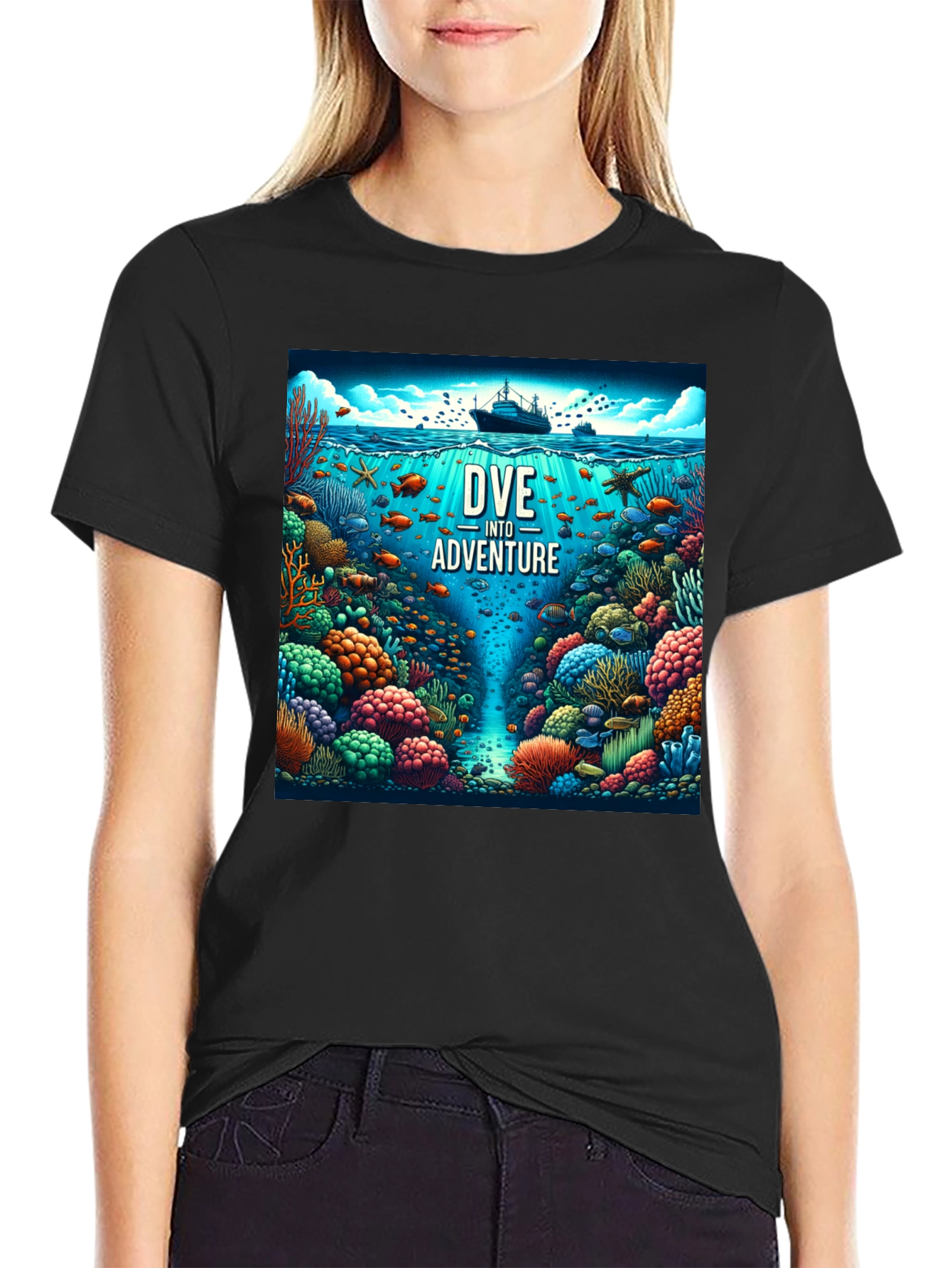 Dive Into Adventure Graphic Tee - Black