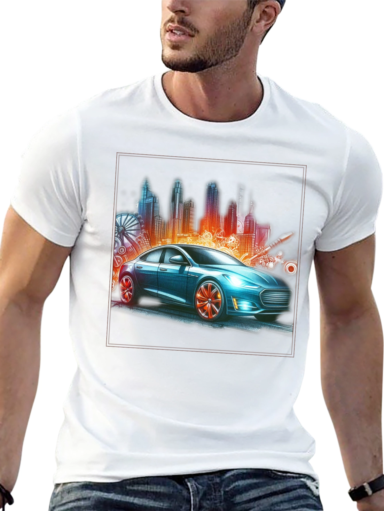 Modern City Car Graphic Tee - Stylish Urban Design