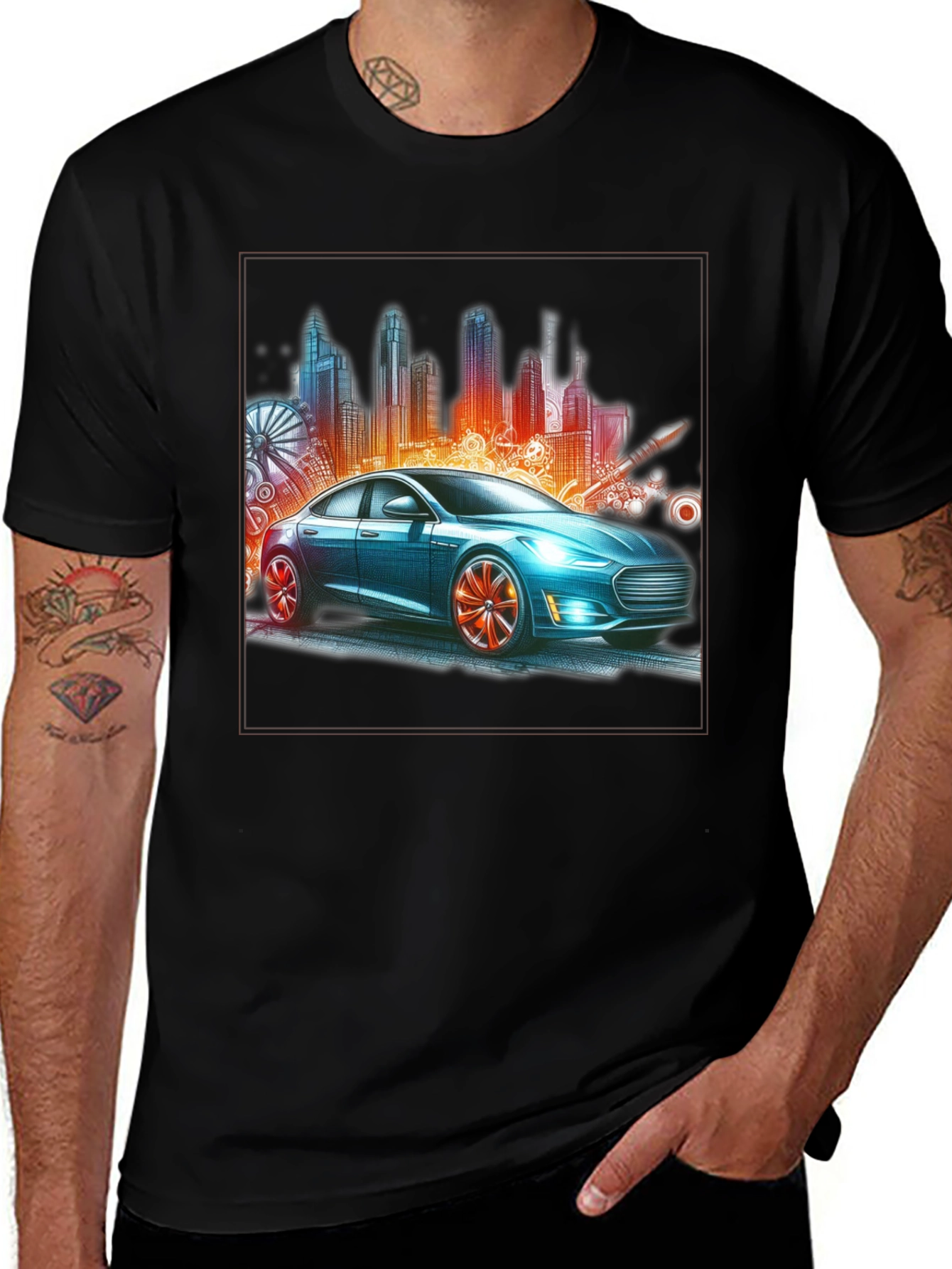 Modern City Car Graphic Tee - Stylish Urban Design