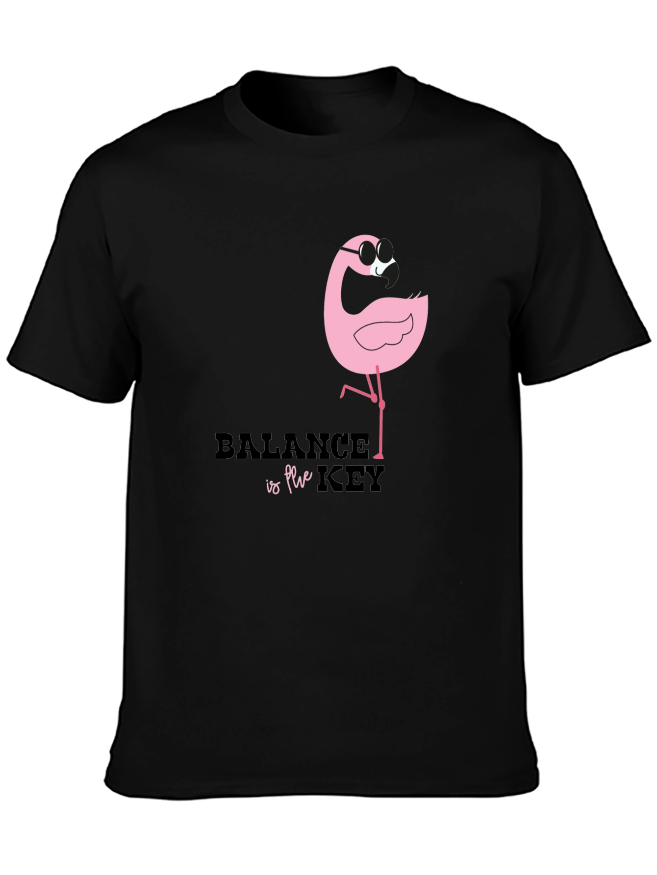 Balance is Key Flamingo Black Graphic Tee
