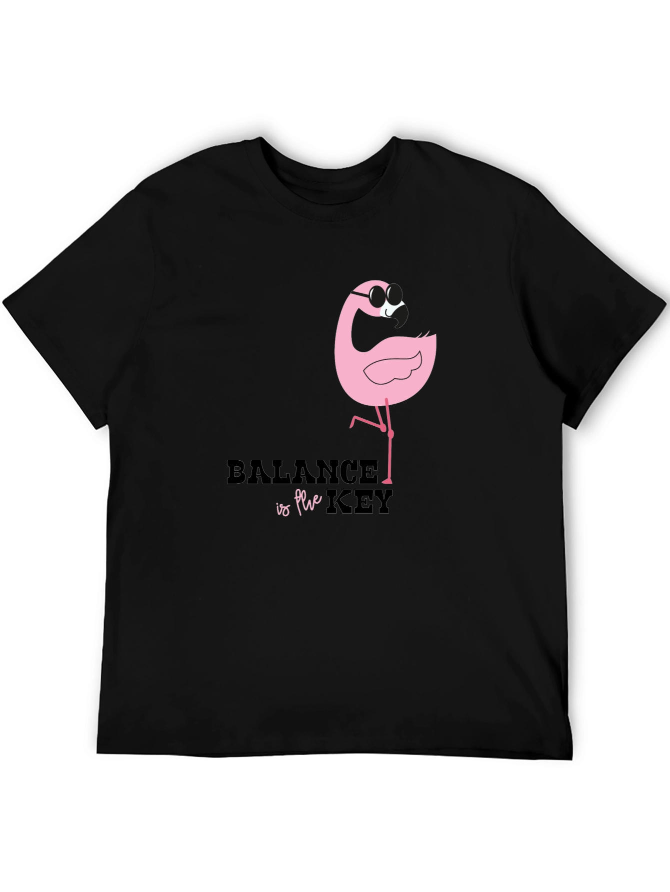 Balance is Key Flamingo Black Graphic Tee