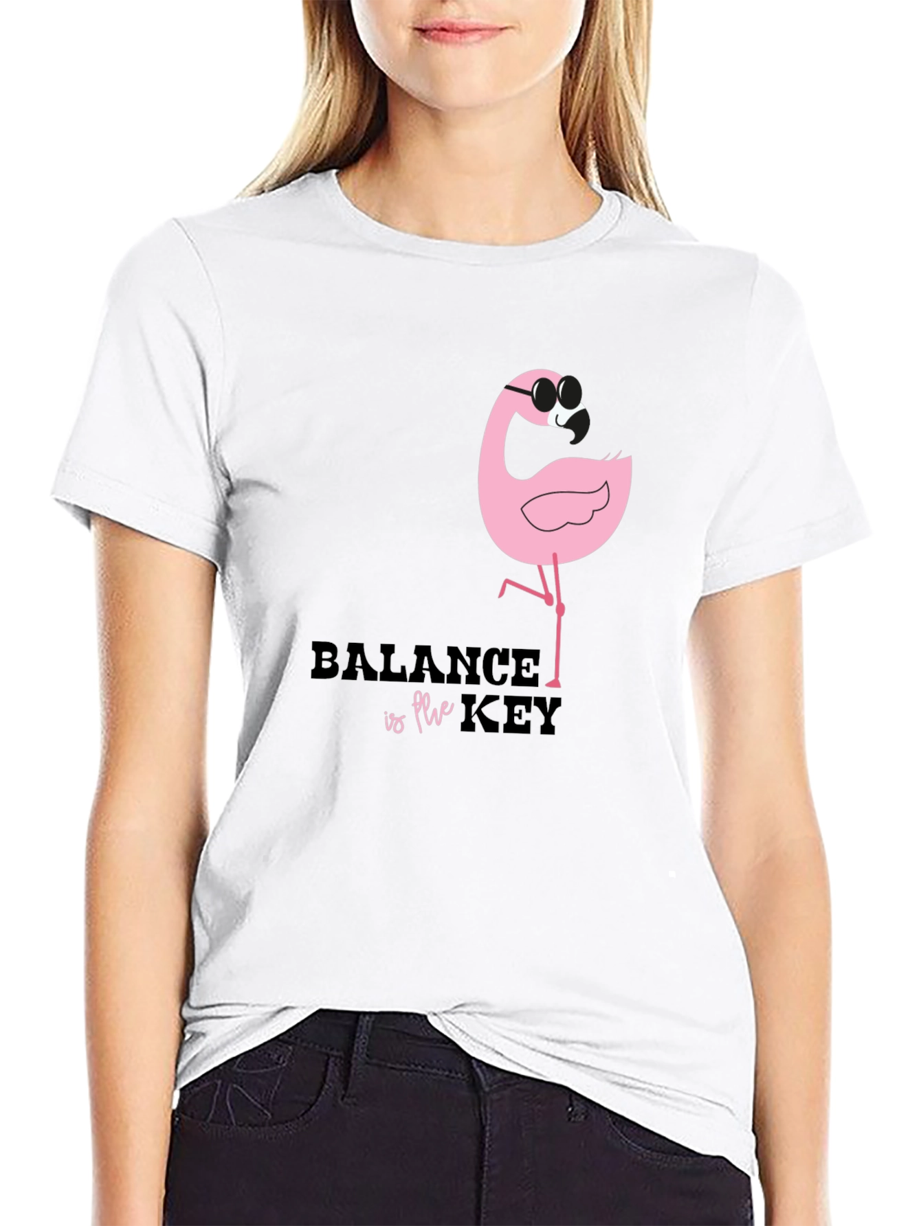 Balance is Key Flamingo Black Graphic Tee