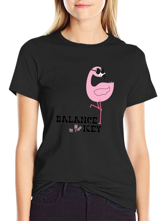 Balance is Key Flamingo Black Graphic Tee