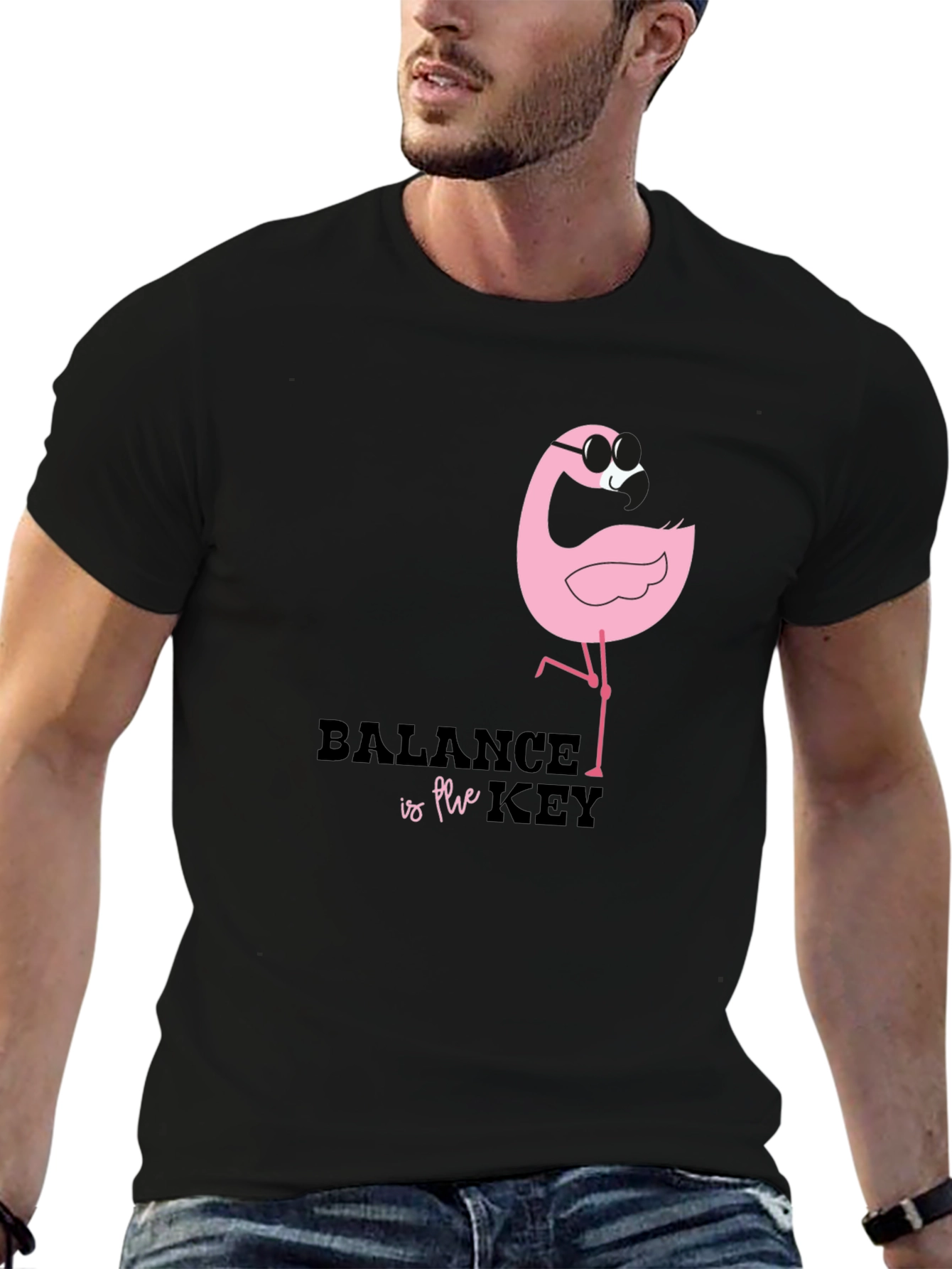Balance is Key Flamingo Black Graphic Tee