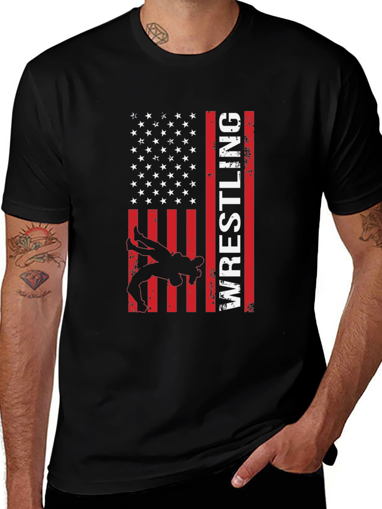 Wrestling American Flag Graphic T-Shirt