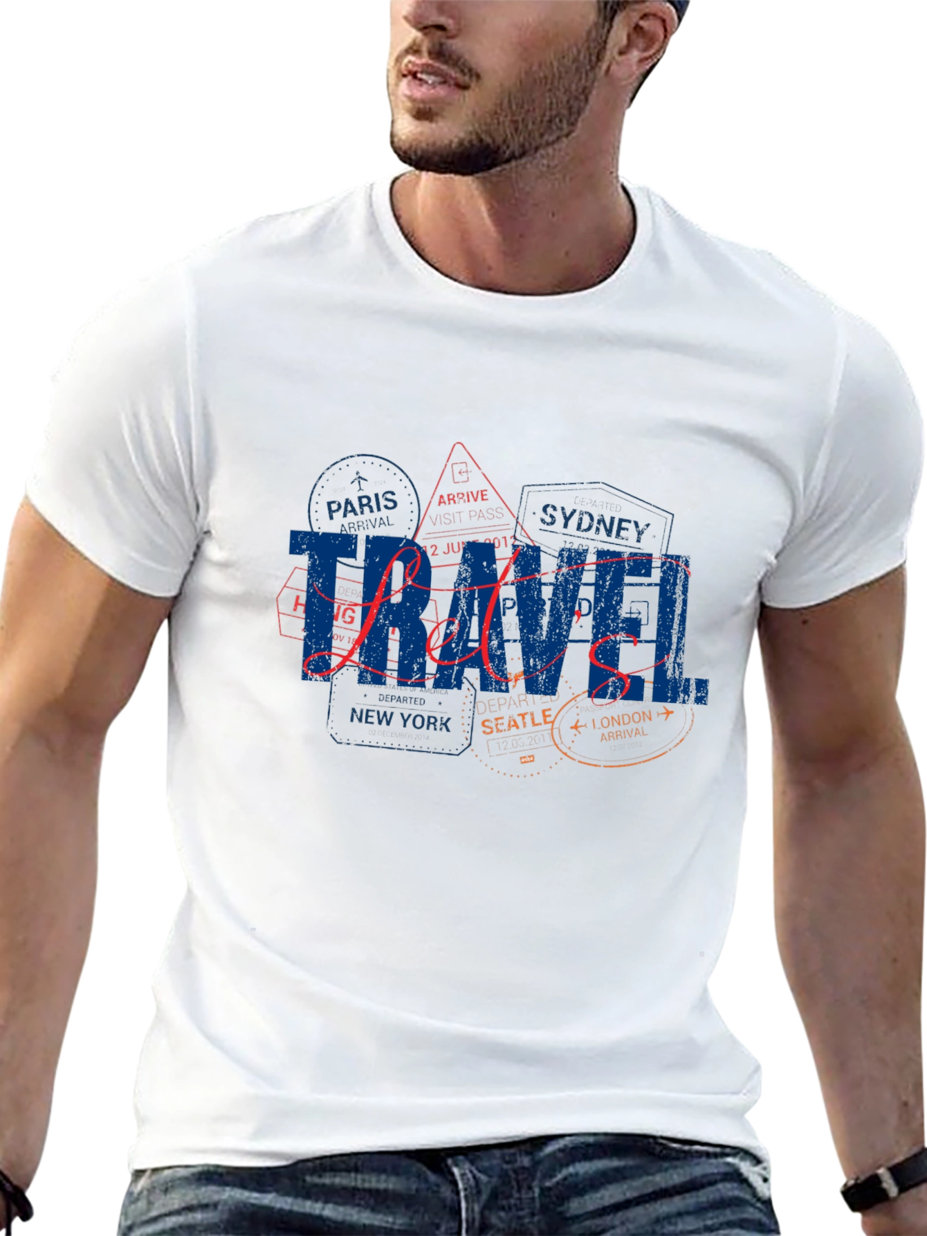 Travel-Themed Black T-Shirt