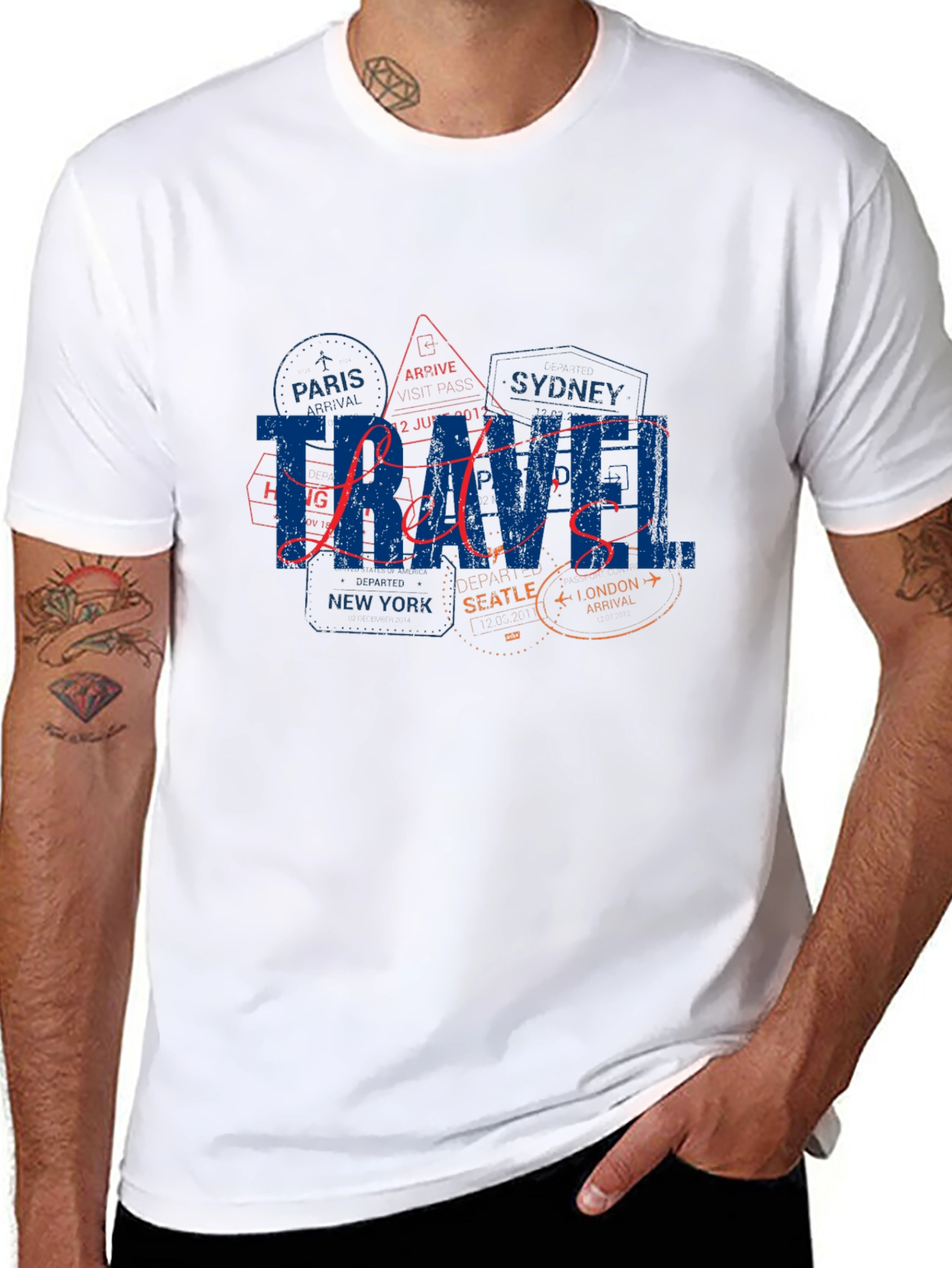 Travel-Themed Black T-Shirt