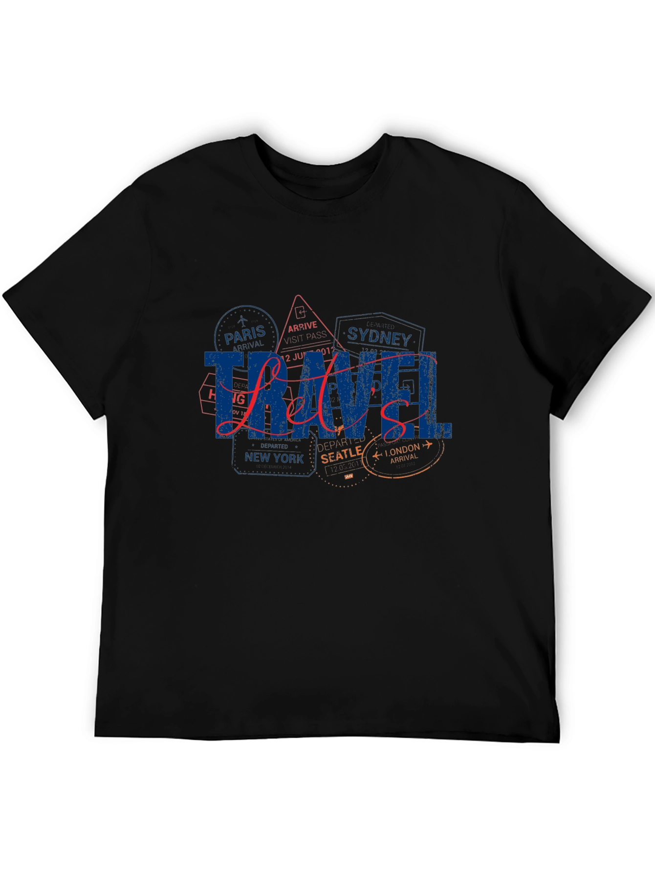 Travel-Themed Black T-Shirt