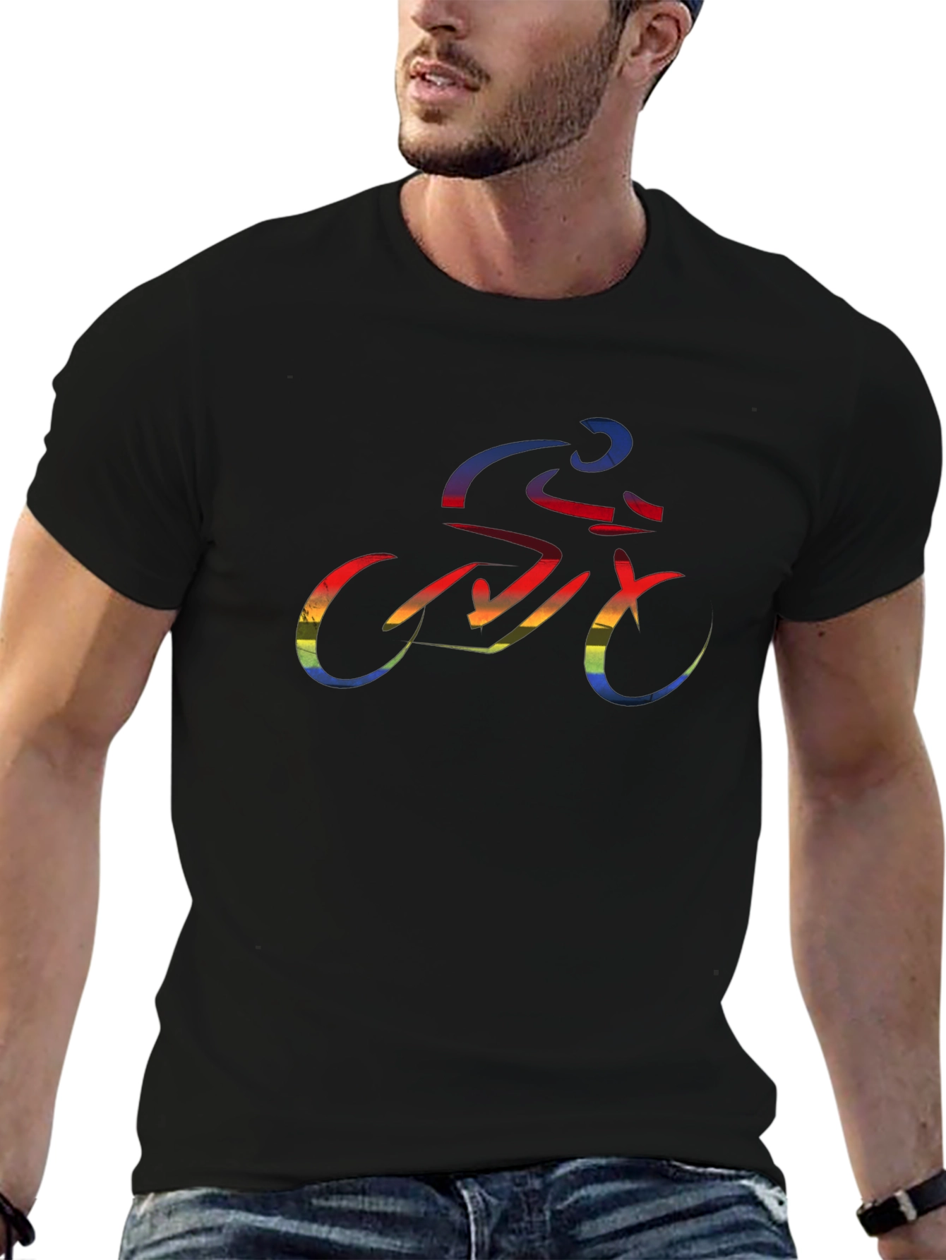 Rainbow Cyclist Graphic Tee - Black T-Shirt