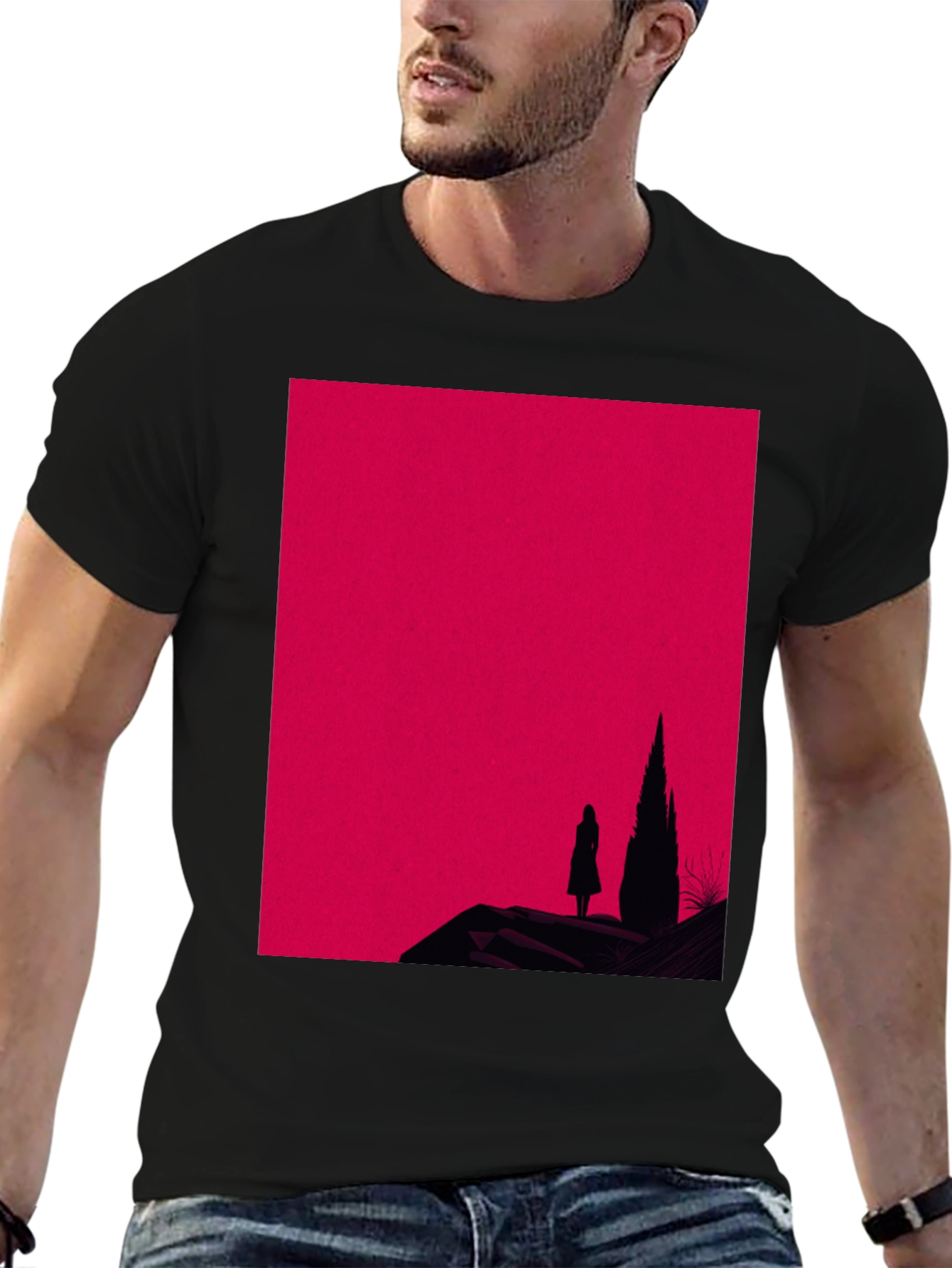 Silhouette Graphic Tee - Gothic Red Mountain Print