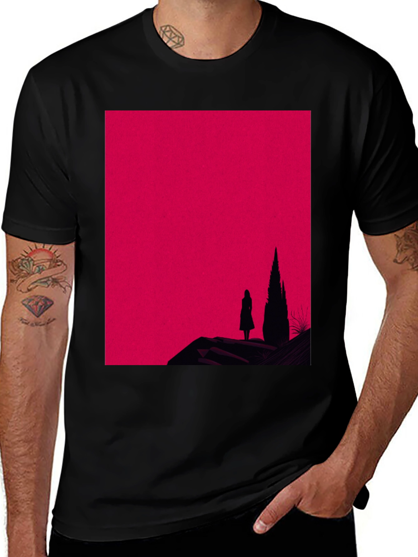 Silhouette Graphic Tee - Gothic Red Mountain Print