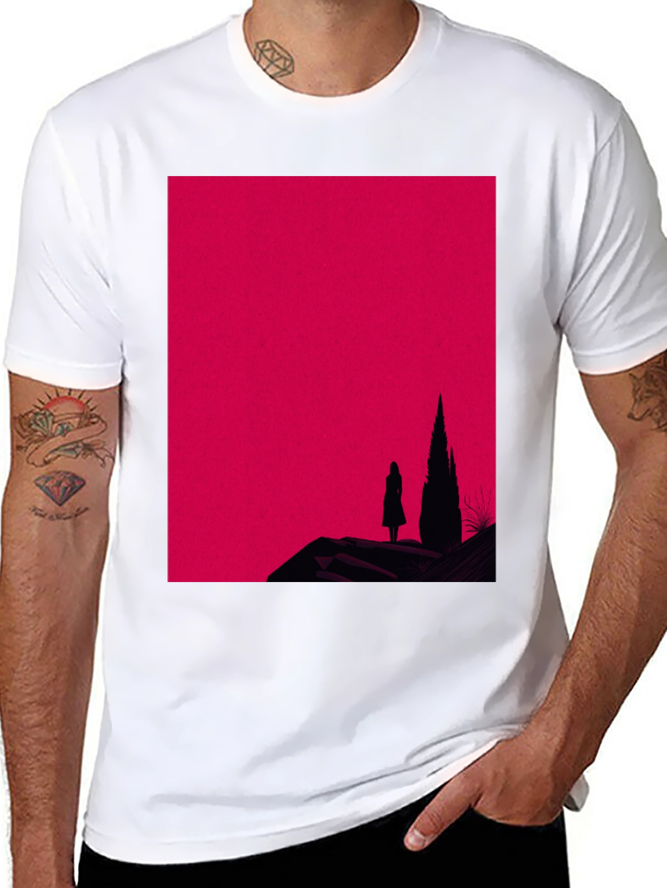 Silhouette Graphic Tee - Gothic Red Mountain Print