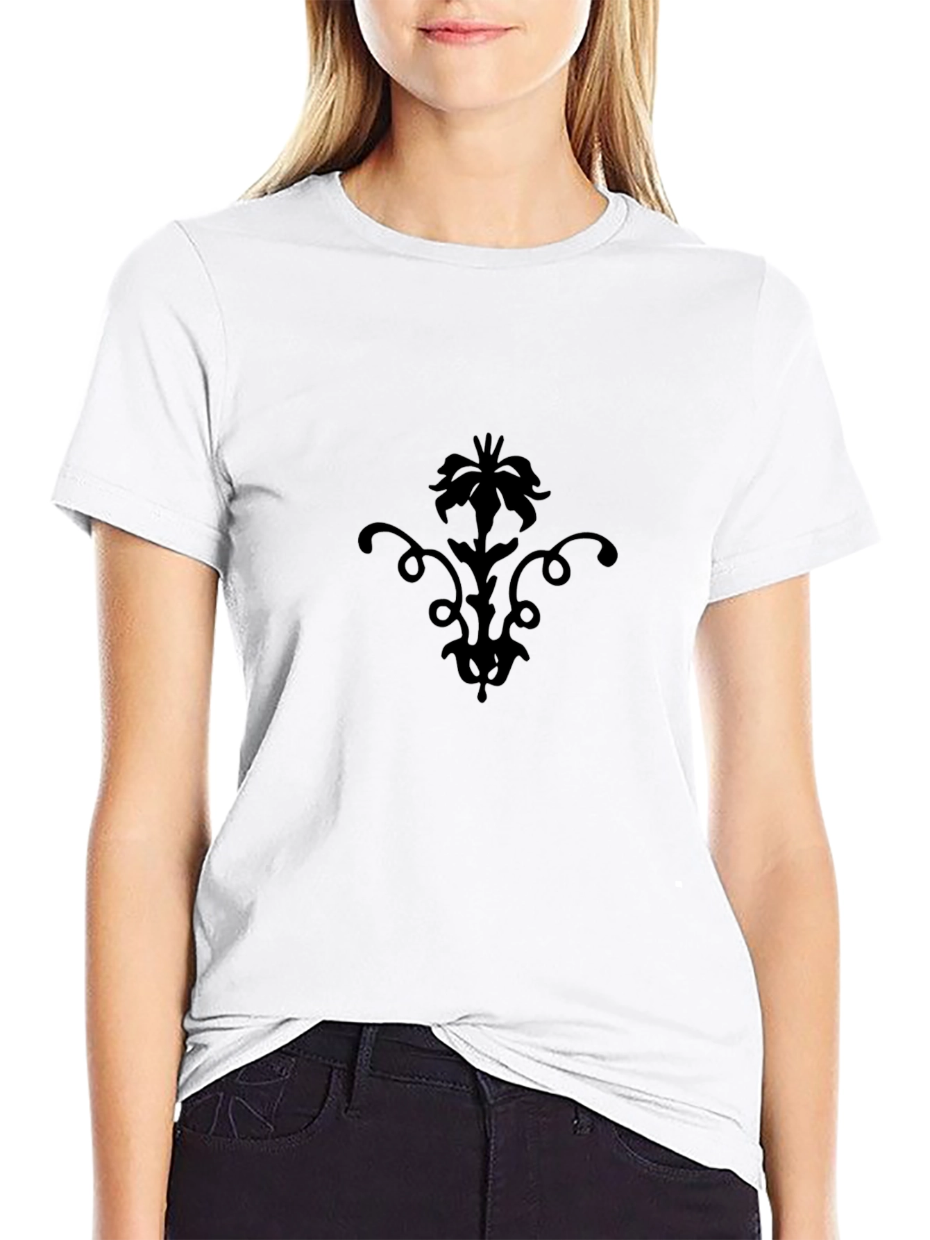 Elegant Black T-Shirt with Floral Design