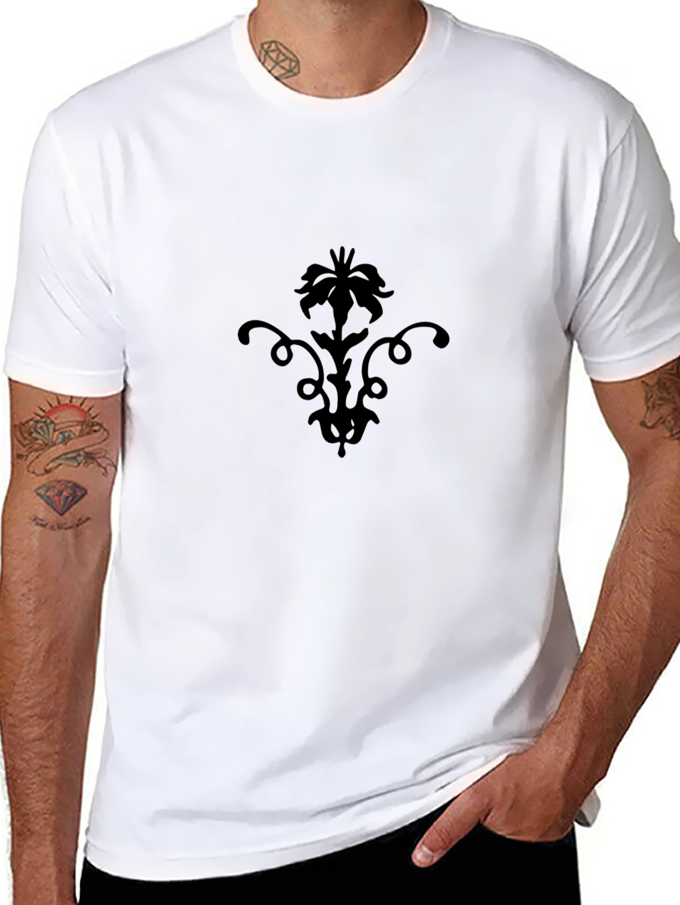 Elegant Black T-Shirt with Floral Design