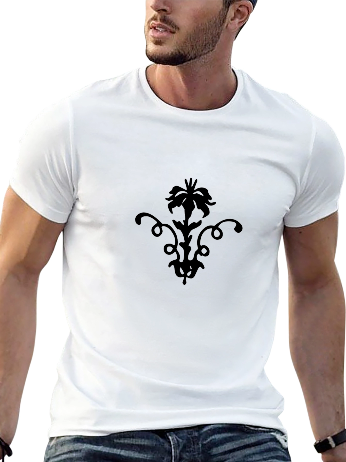 Elegant Black T-Shirt with Floral Design