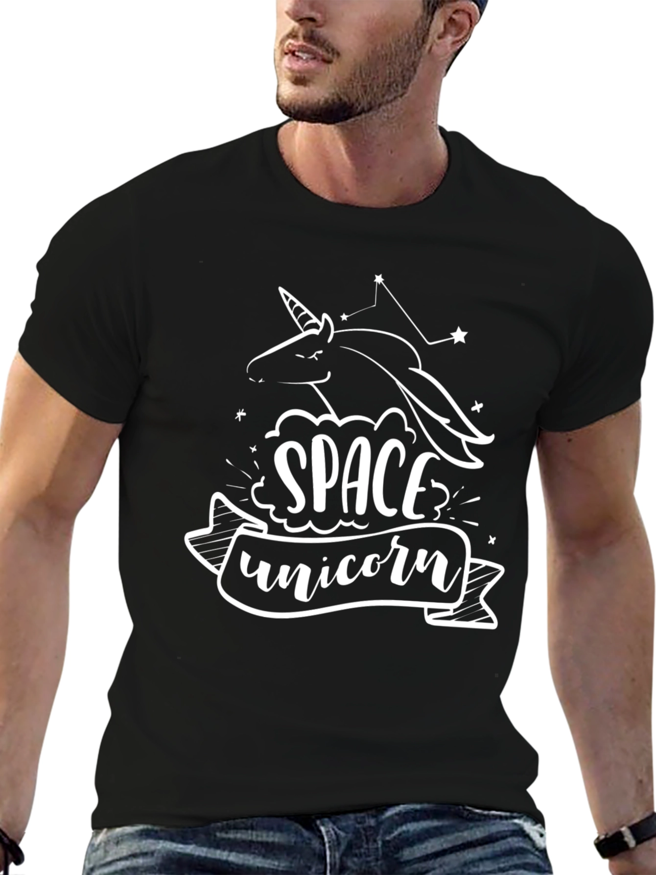 Space Unicorn Black T-Shirt Graphic Tee