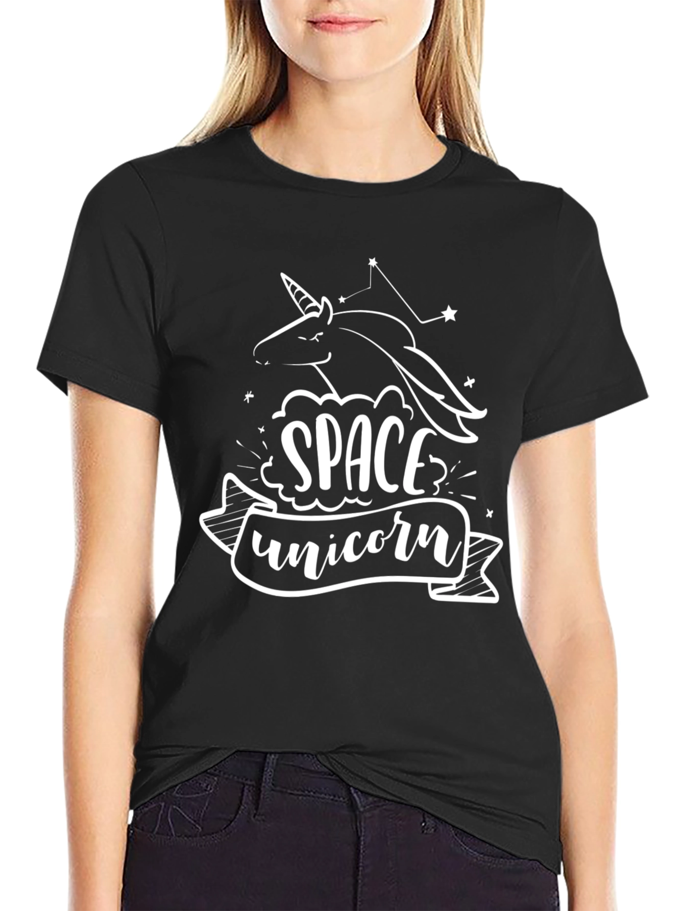 Space Unicorn Black T-Shirt Graphic Tee