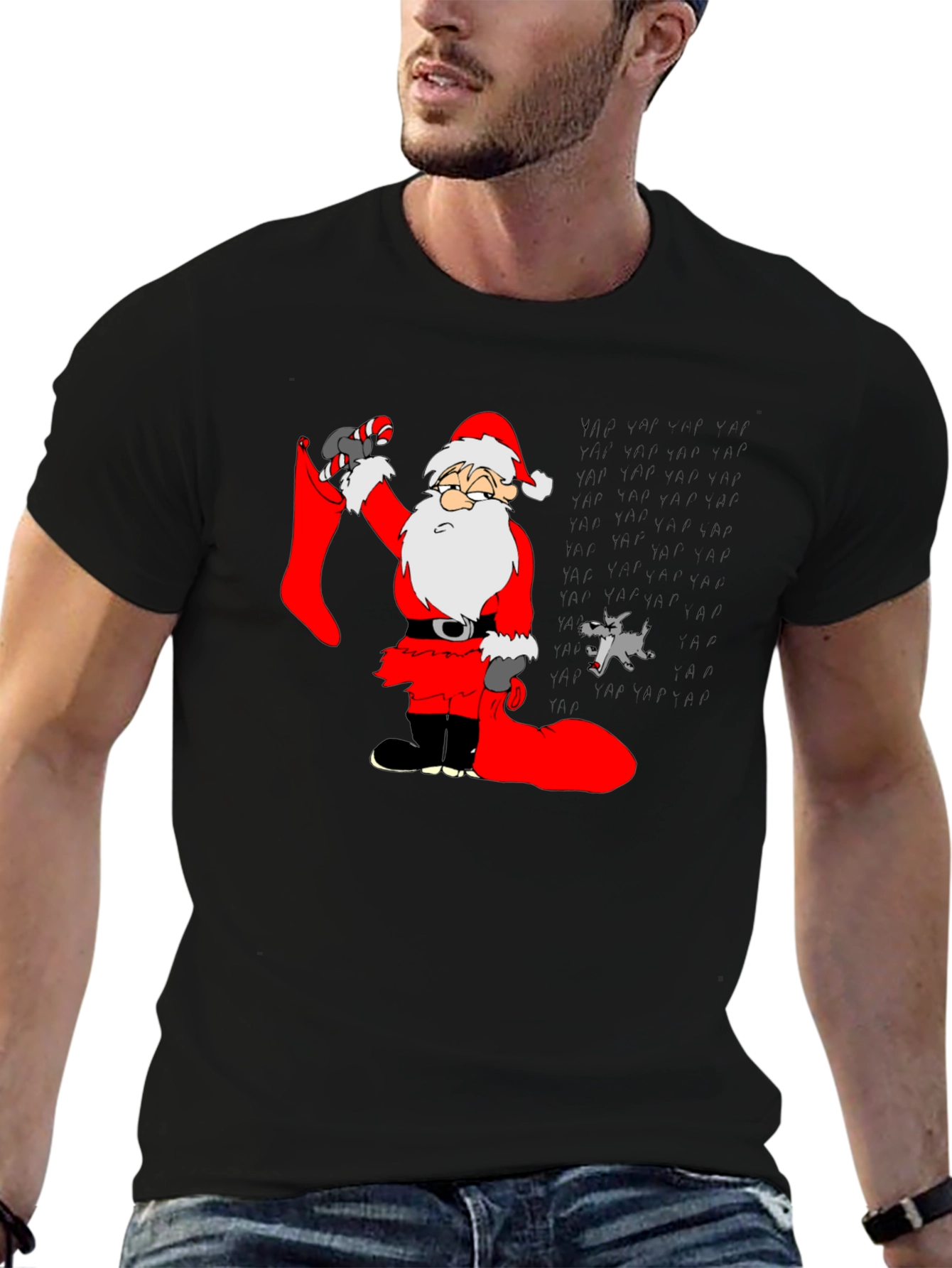 Cartoon Santa Graphic Tee - Black
