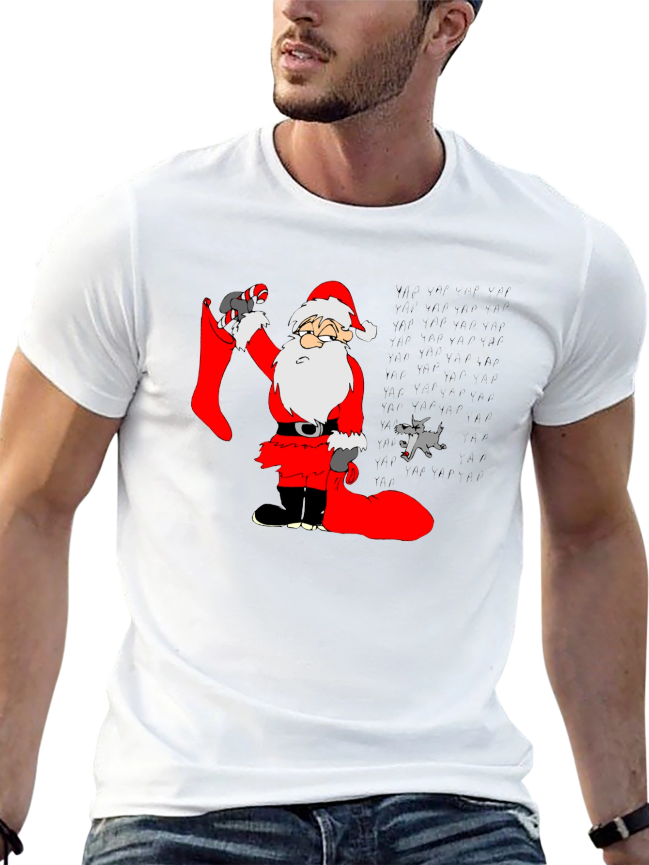 Cartoon Santa Graphic Tee - Black