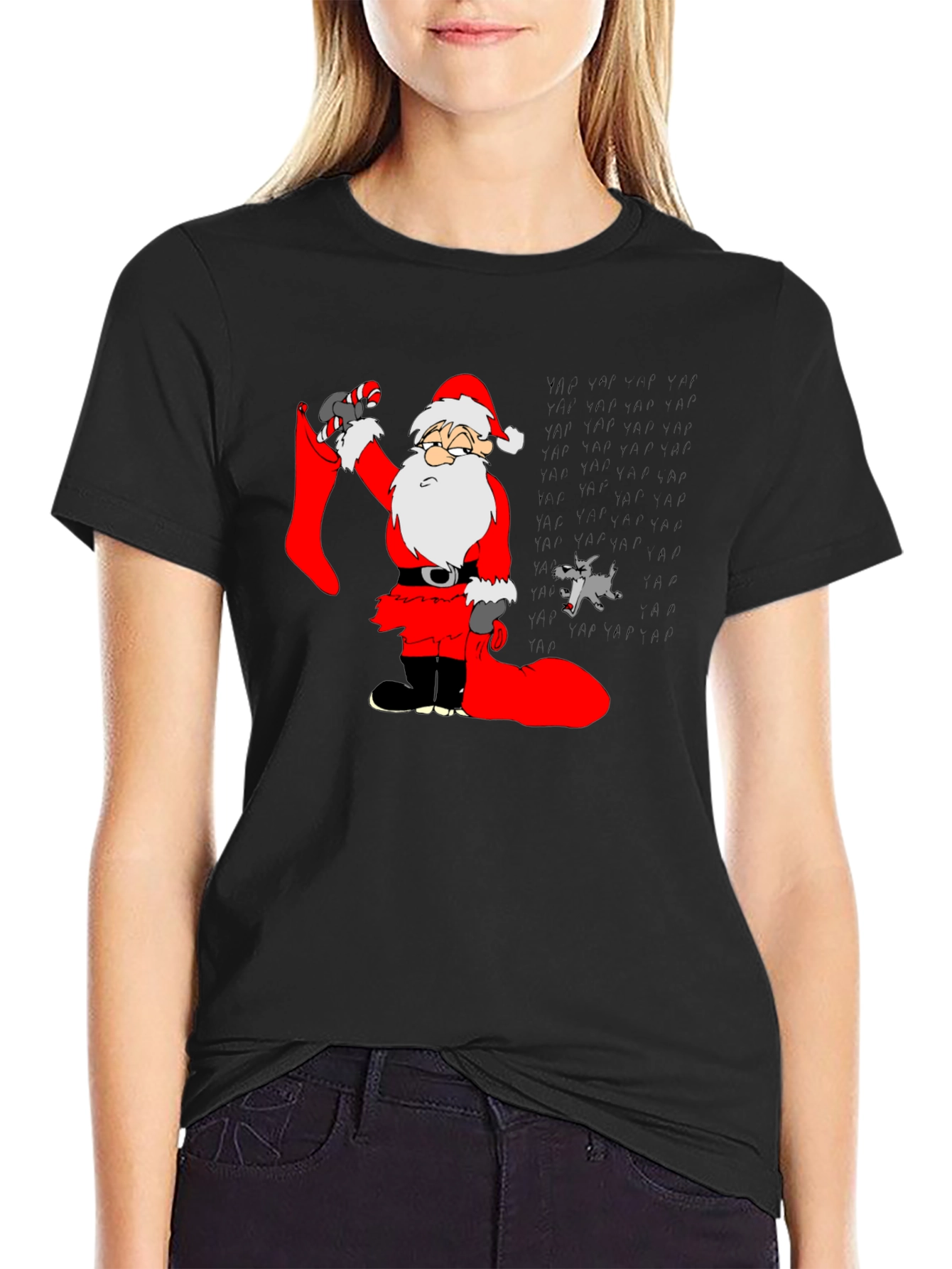 Cartoon Santa Graphic Tee - Black