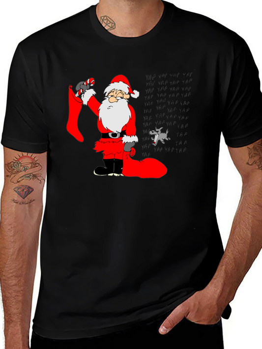 Cartoon Santa Graphic Tee - Black