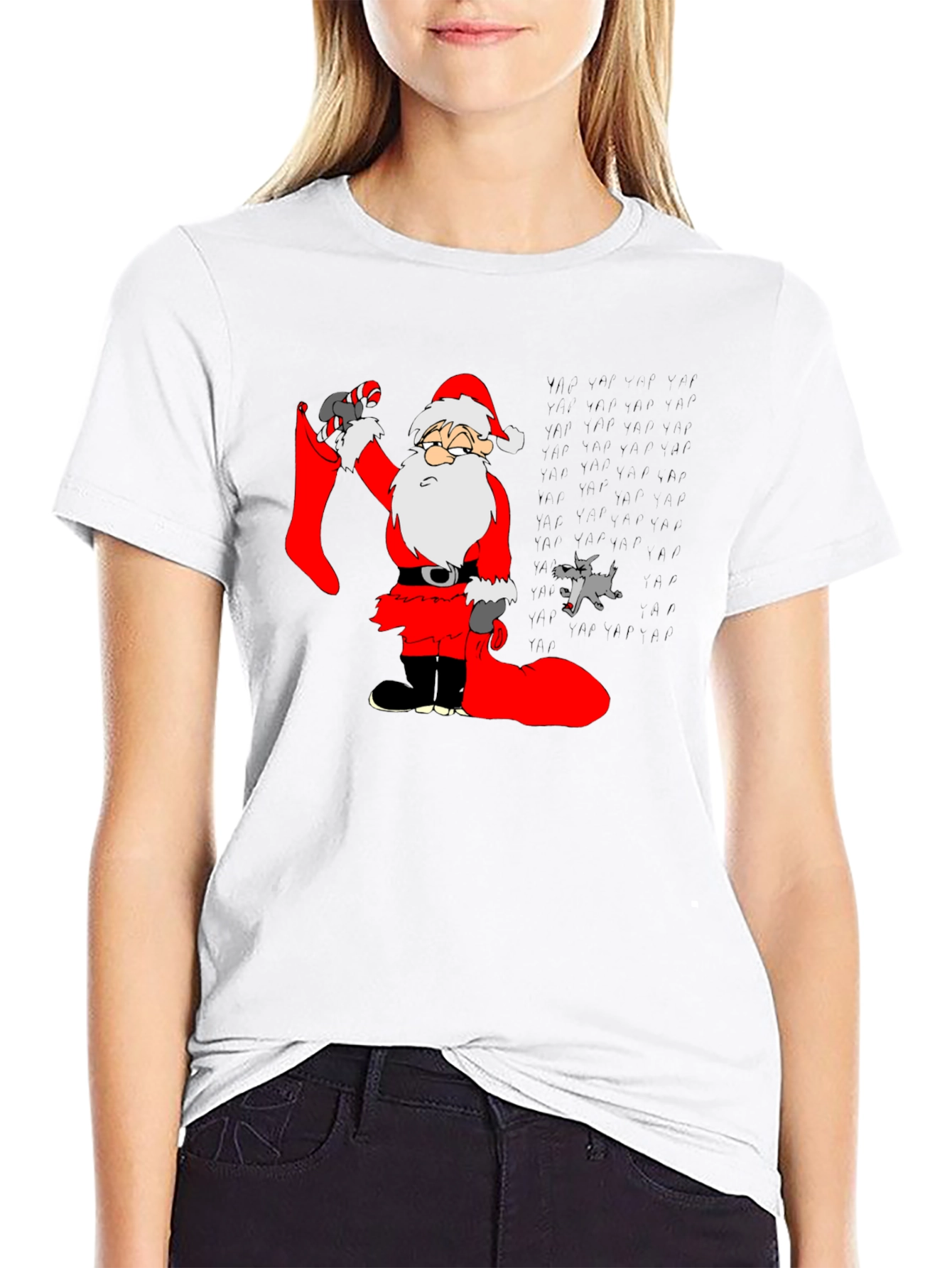 Cartoon Santa Graphic Tee - Black
