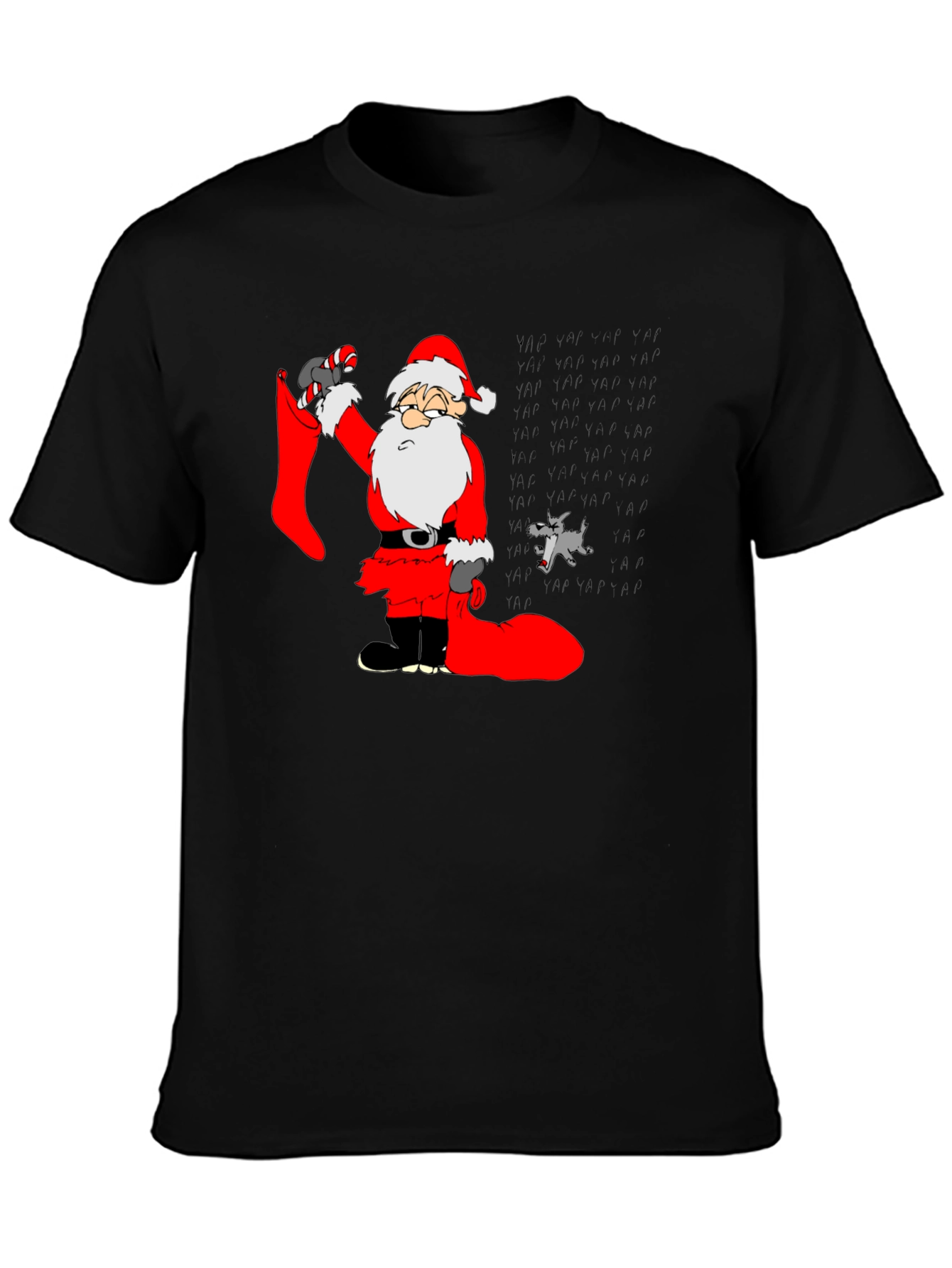 Cartoon Santa Graphic Tee - Black