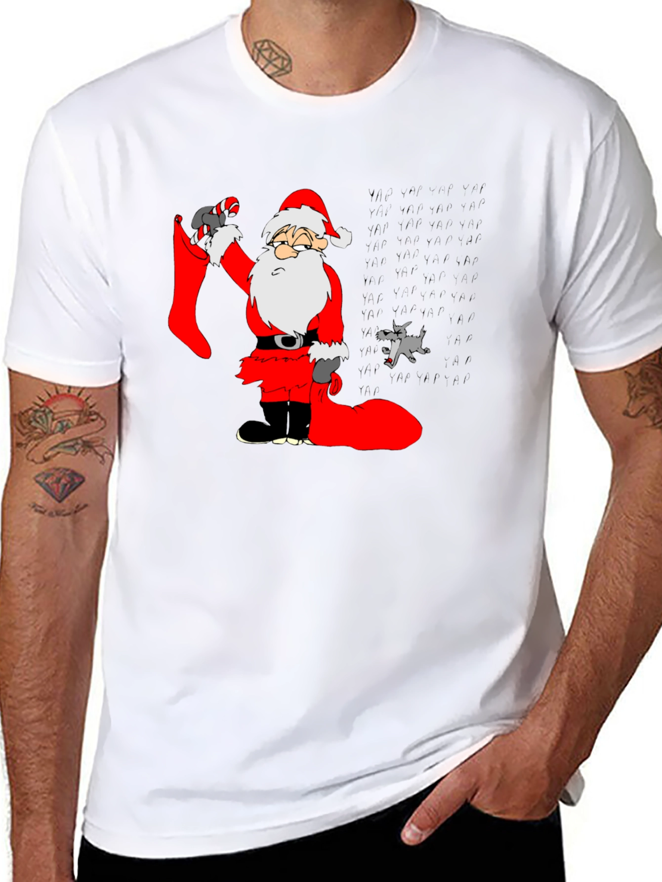 Cartoon Santa Graphic Tee - Black