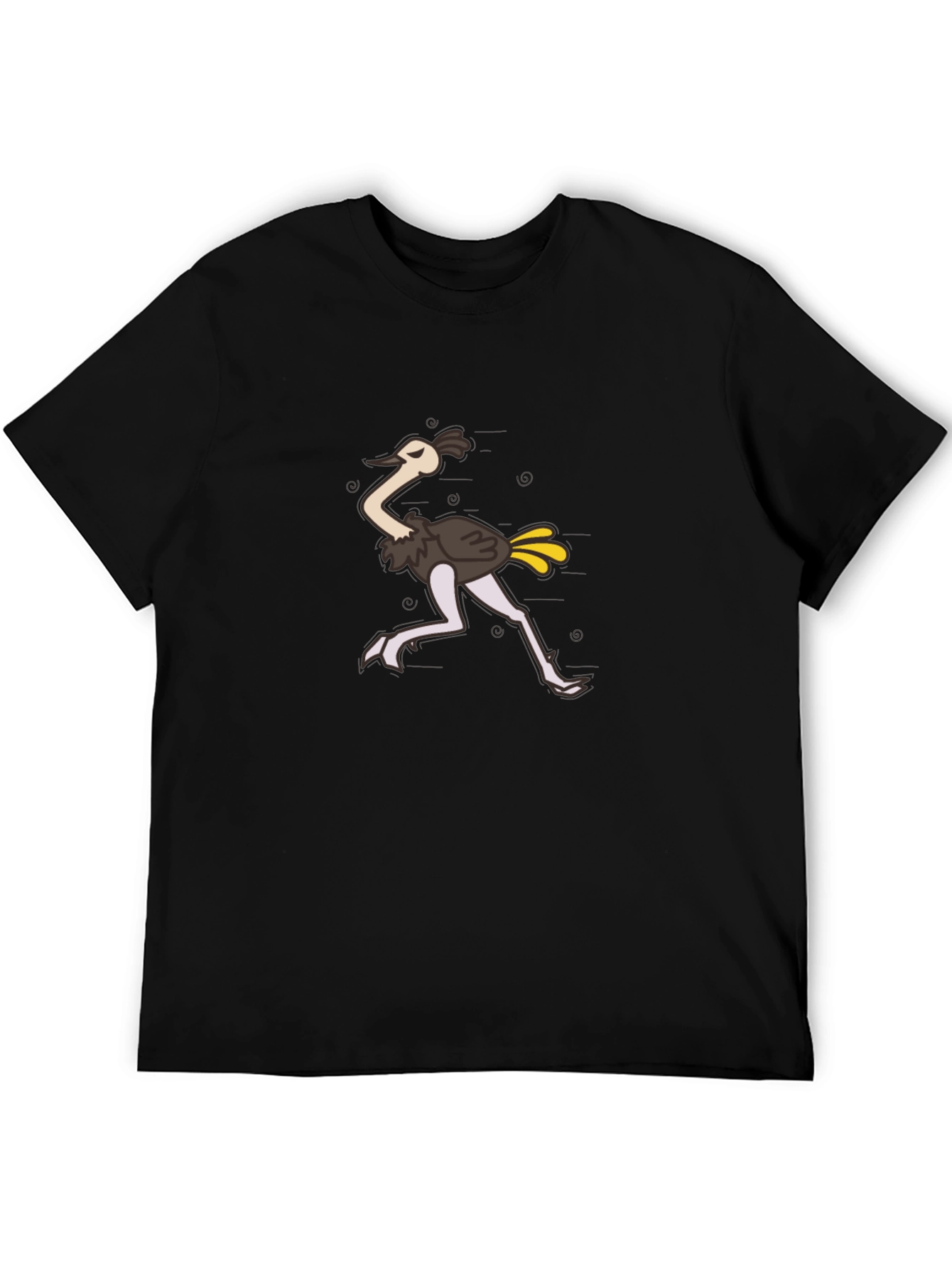 Funny Ostrich Cartoon Black T-Shirt