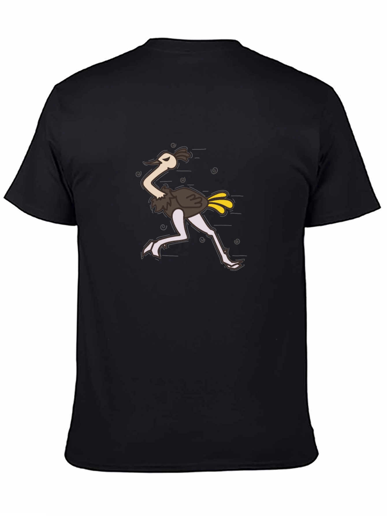 Funny Ostrich Cartoon Black T-Shirt