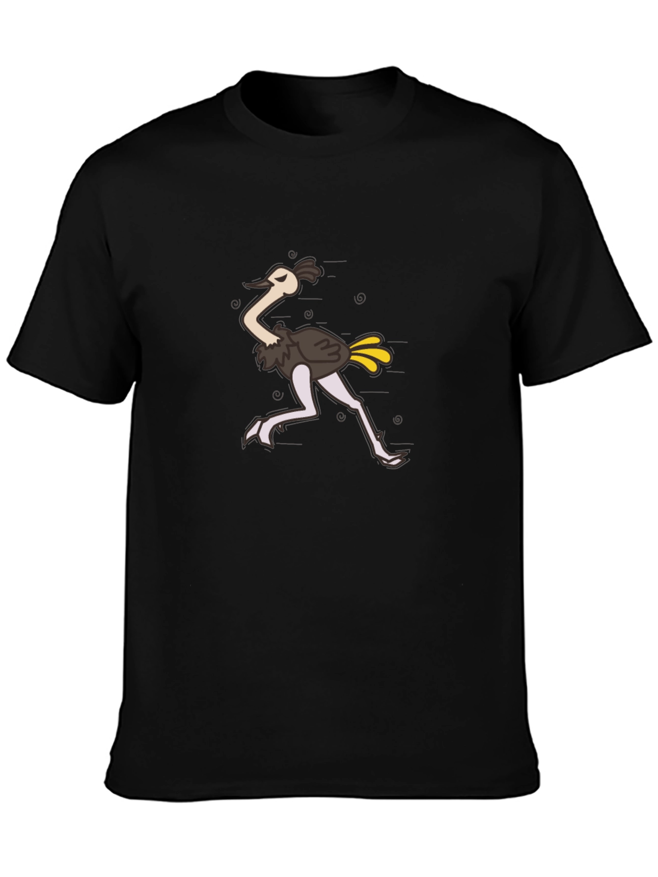 Funny Ostrich Cartoon Black T-Shirt