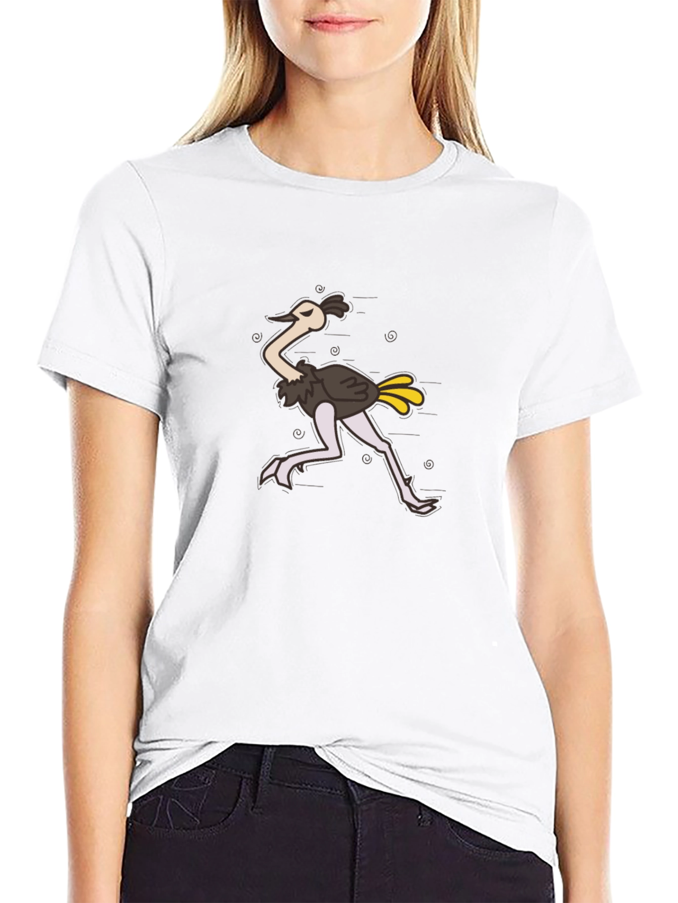 Funny Ostrich Cartoon Black T-Shirt