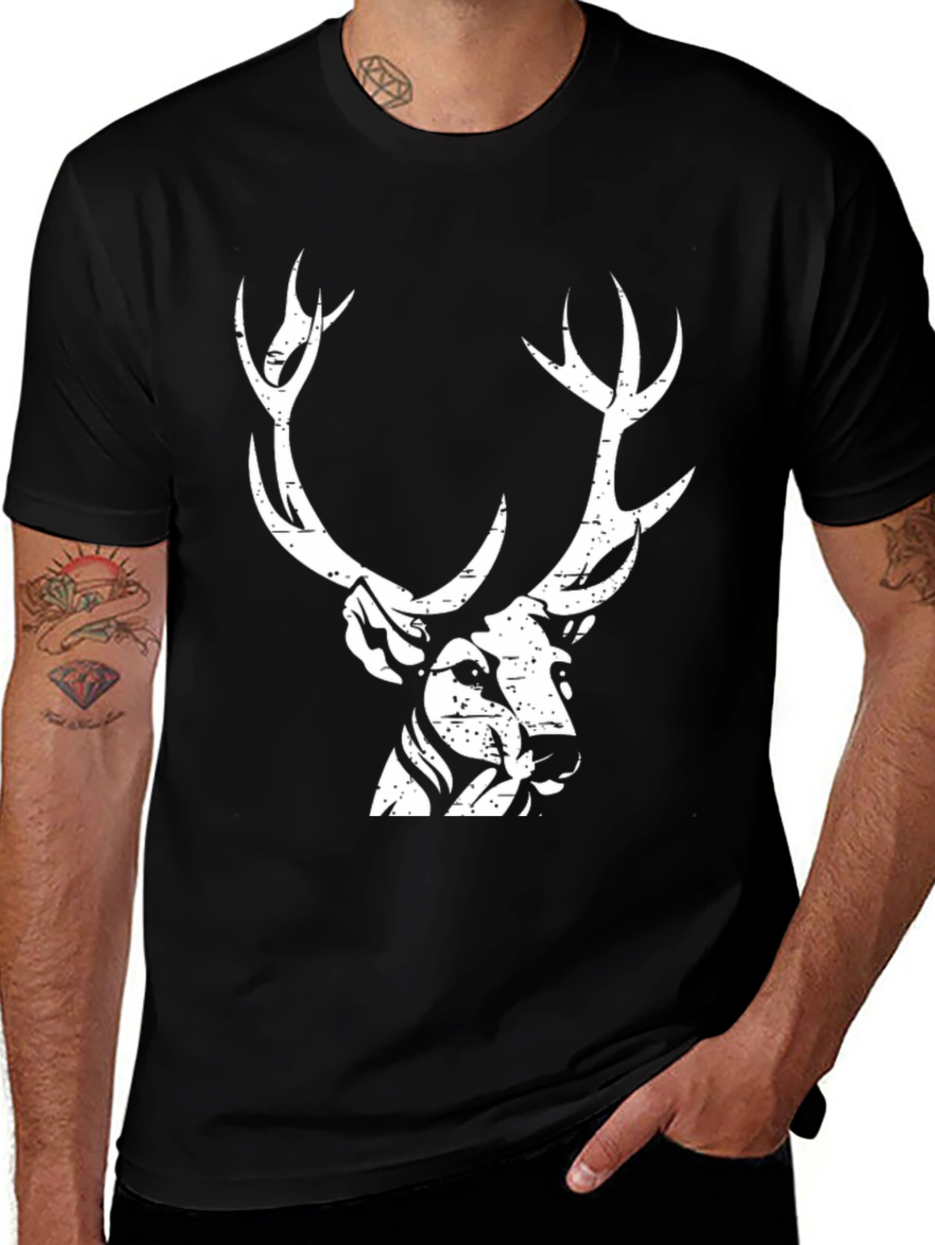 Deer Graphic Print Black T-Shirt