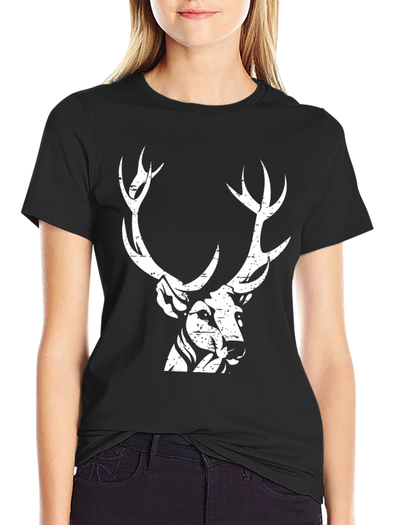 Deer Graphic Print Black T-Shirt