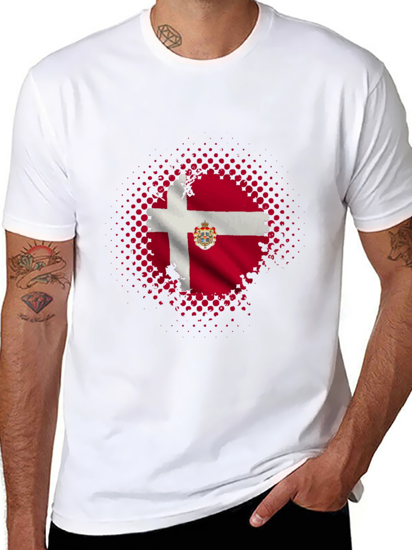 Danish Flag Graphic Tee - Black Cotton Blend Shirt