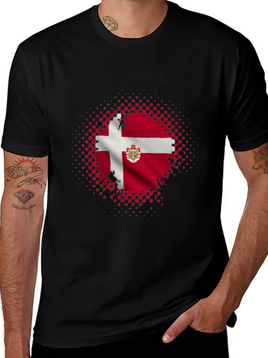 Danish Flag Graphic Tee - Black Cotton Blend Shirt