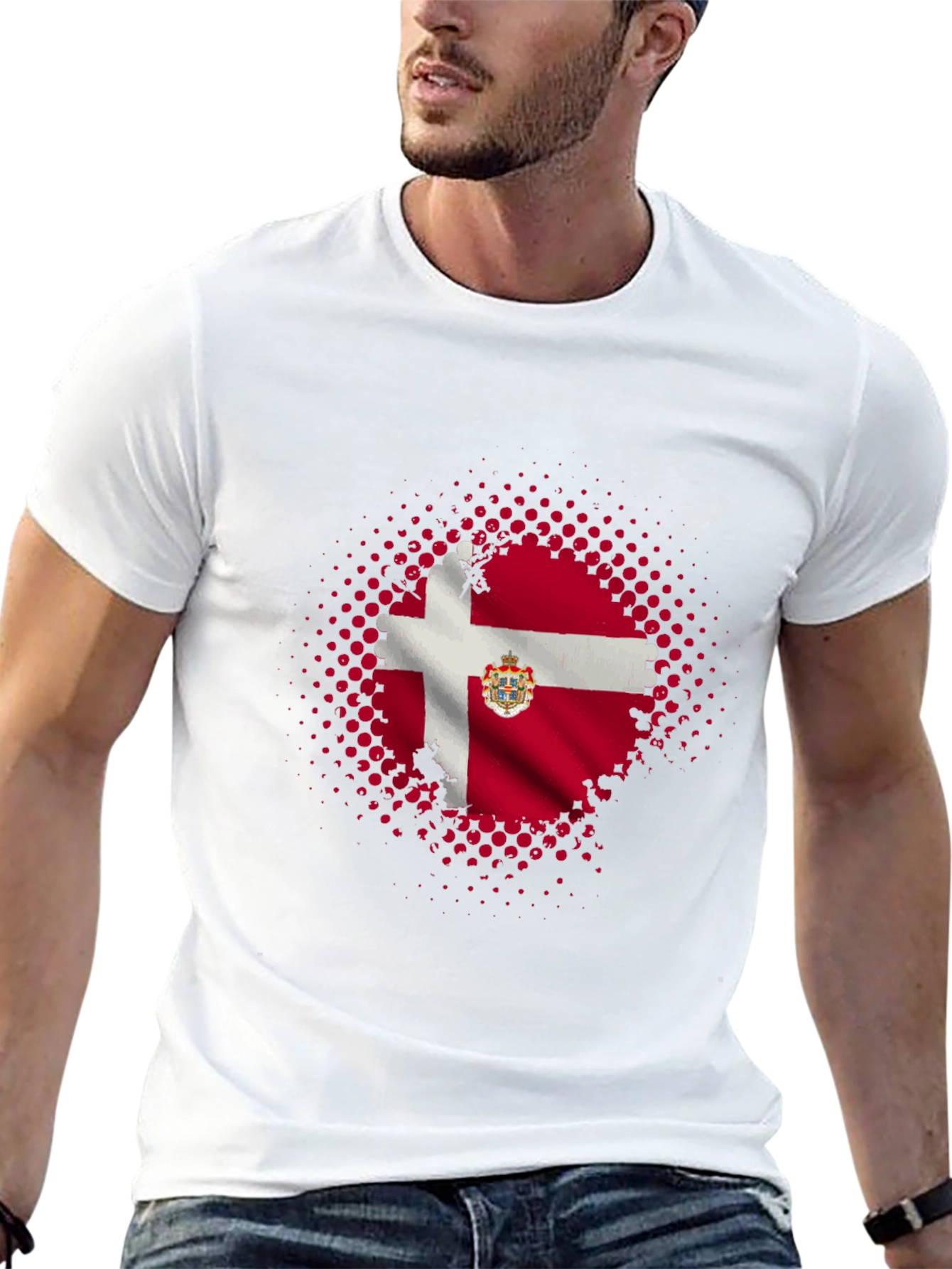 Danish Flag Graphic Tee - Black Cotton Blend Shirt