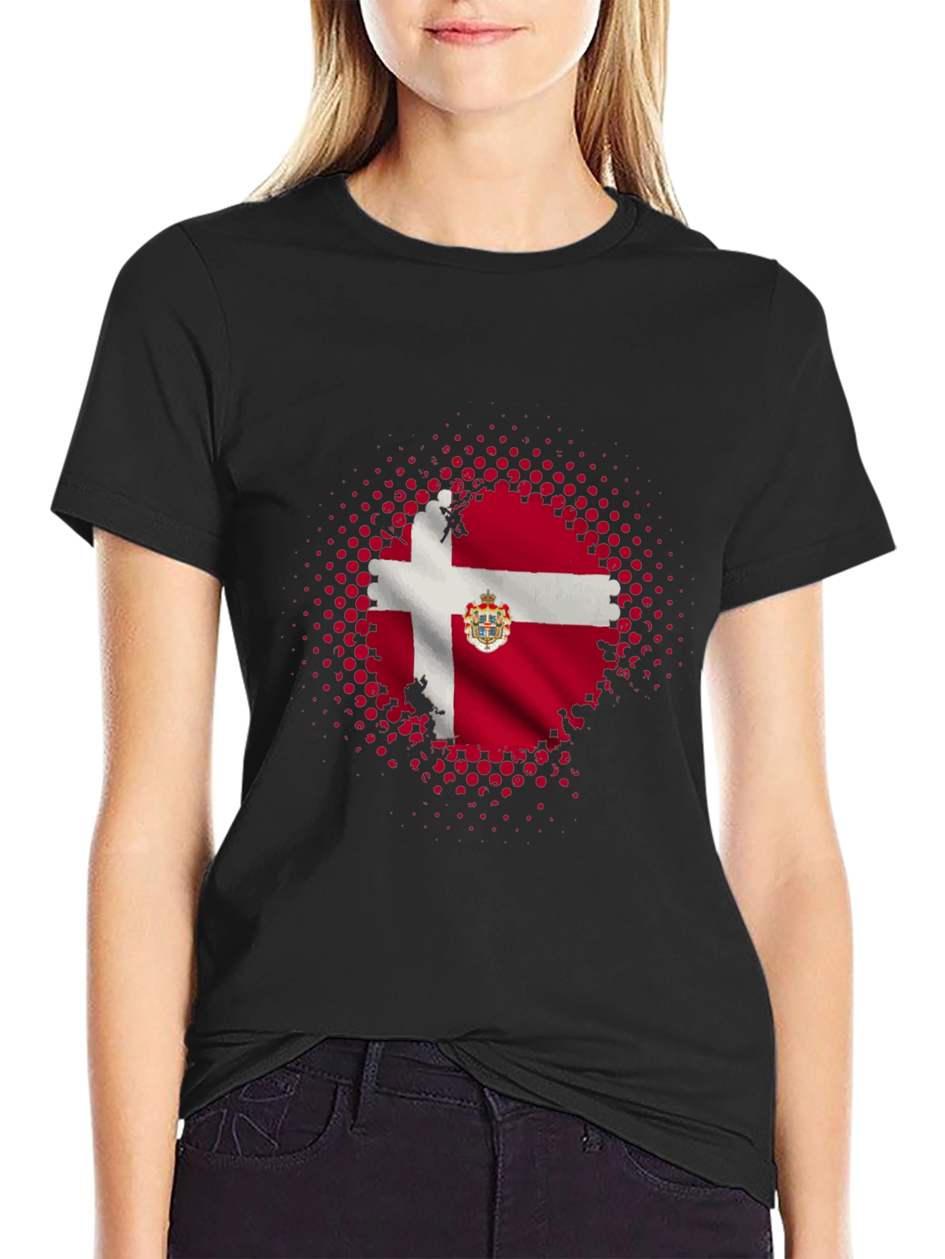 Danish Flag Graphic Tee - Black Cotton Blend Shirt