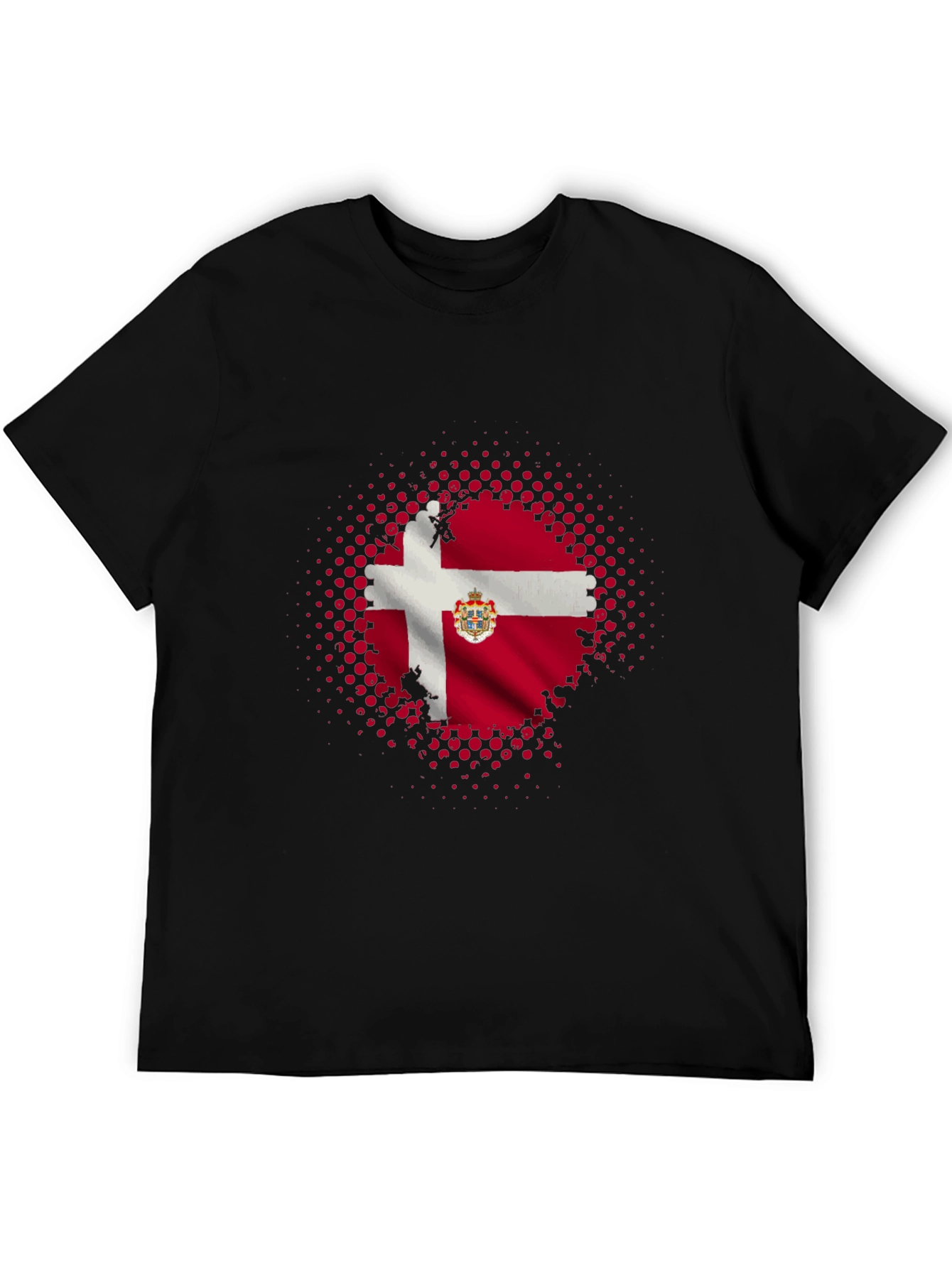 Danish Flag Graphic Tee - Black Cotton Blend Shirt
