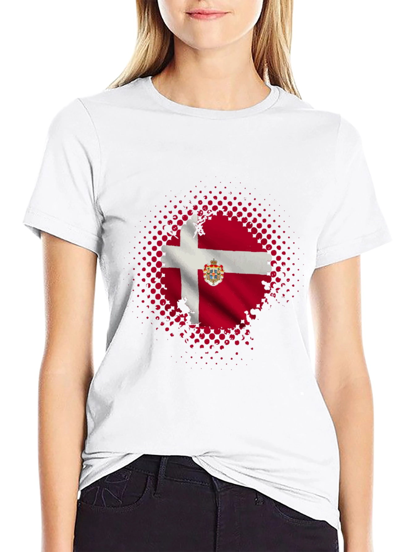 Danish Flag Graphic Tee - Black Cotton Blend Shirt