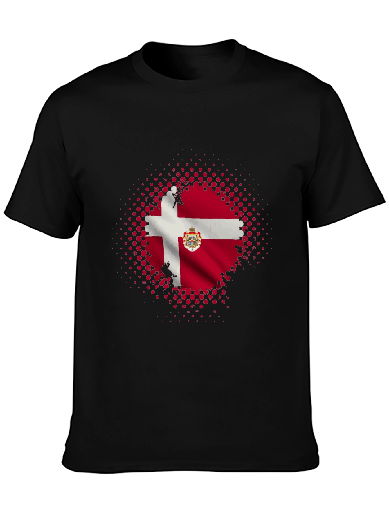 Danish Flag Graphic Tee - Black Cotton Blend Shirt