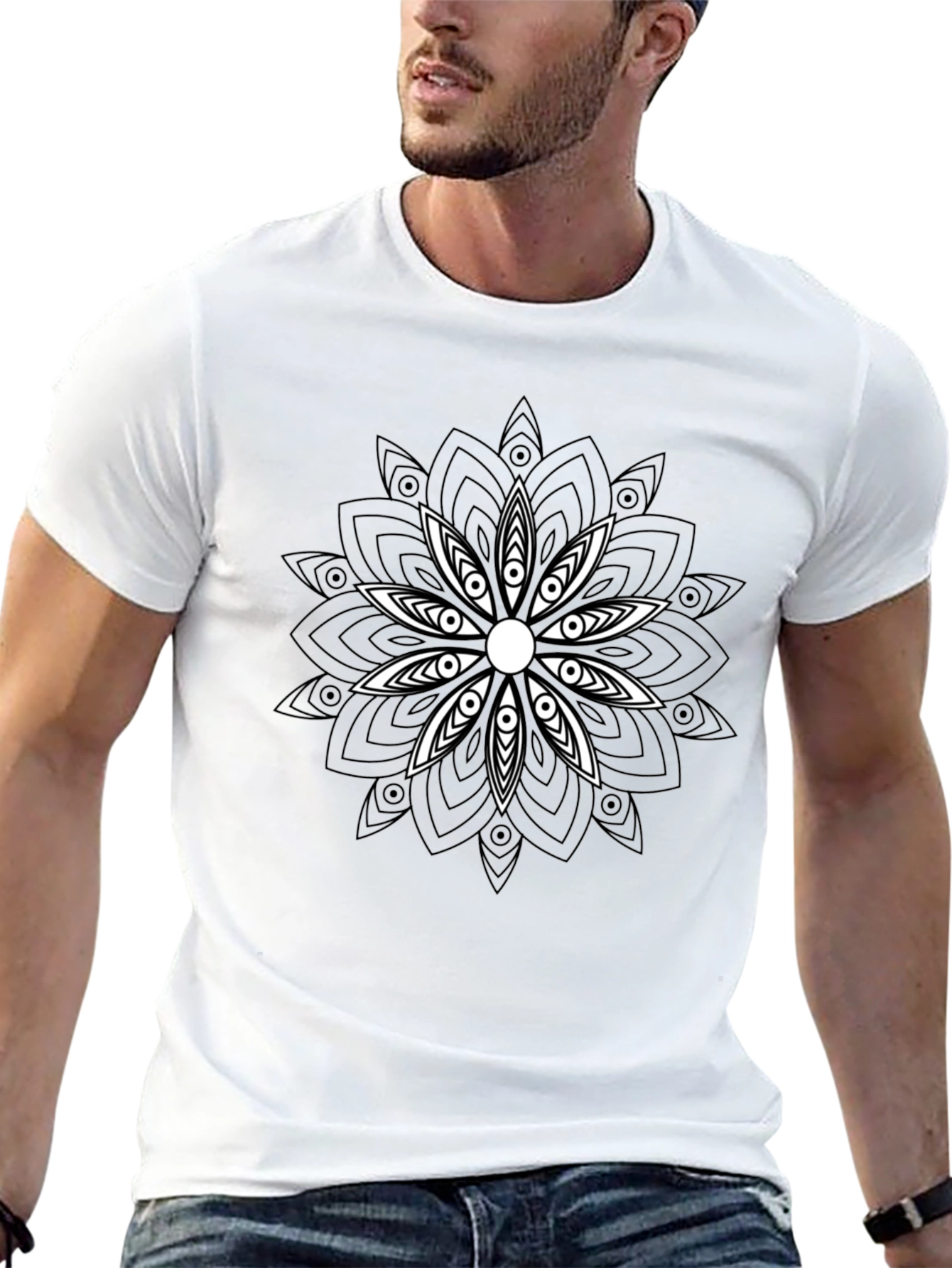 Black T-Shirt with Mandala Graphic