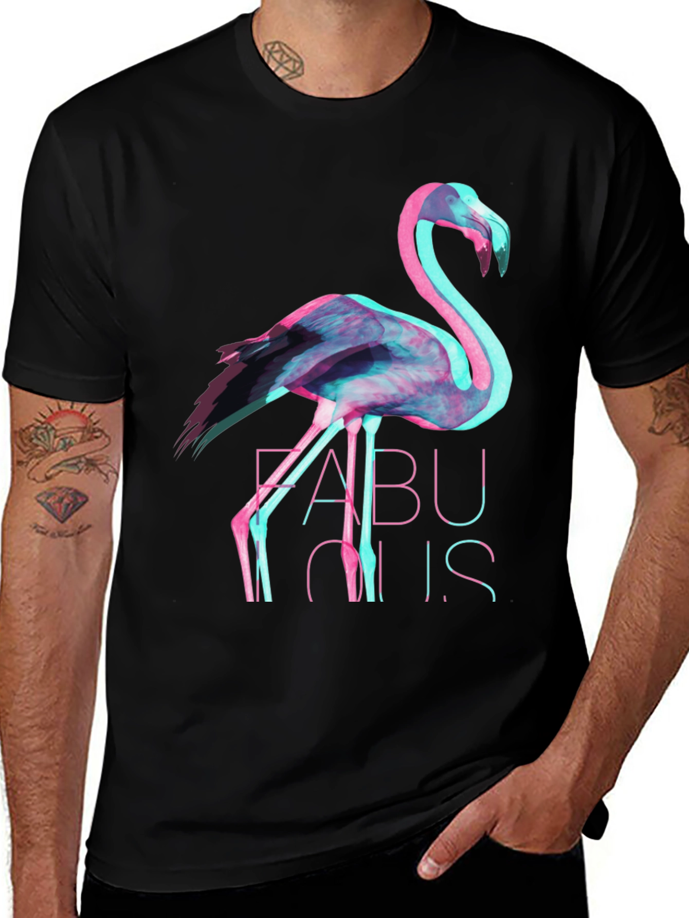 Fabulous Flamingo Graphic T-Shirt - Black