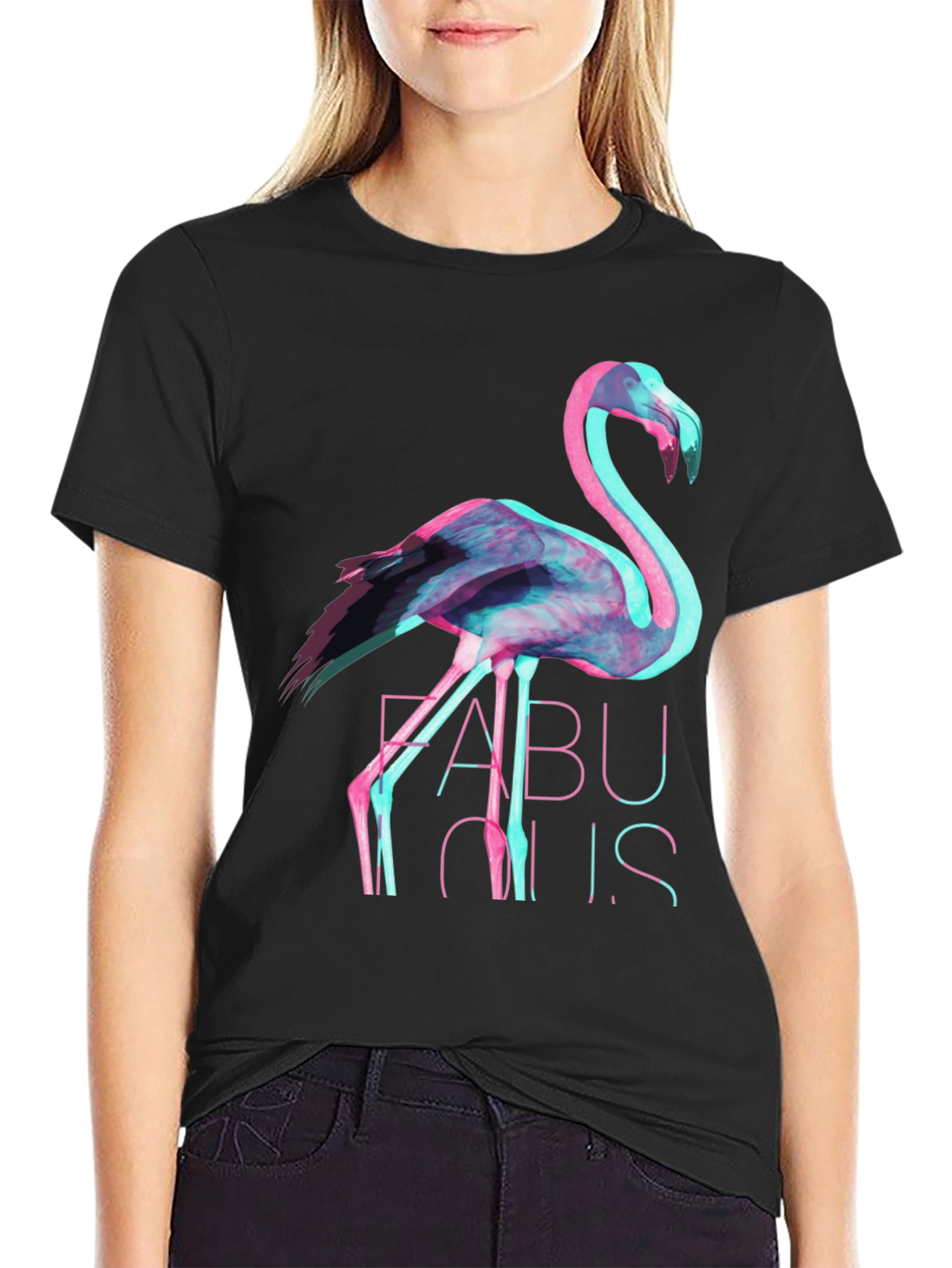 Fabulous Flamingo Graphic T-Shirt - Black