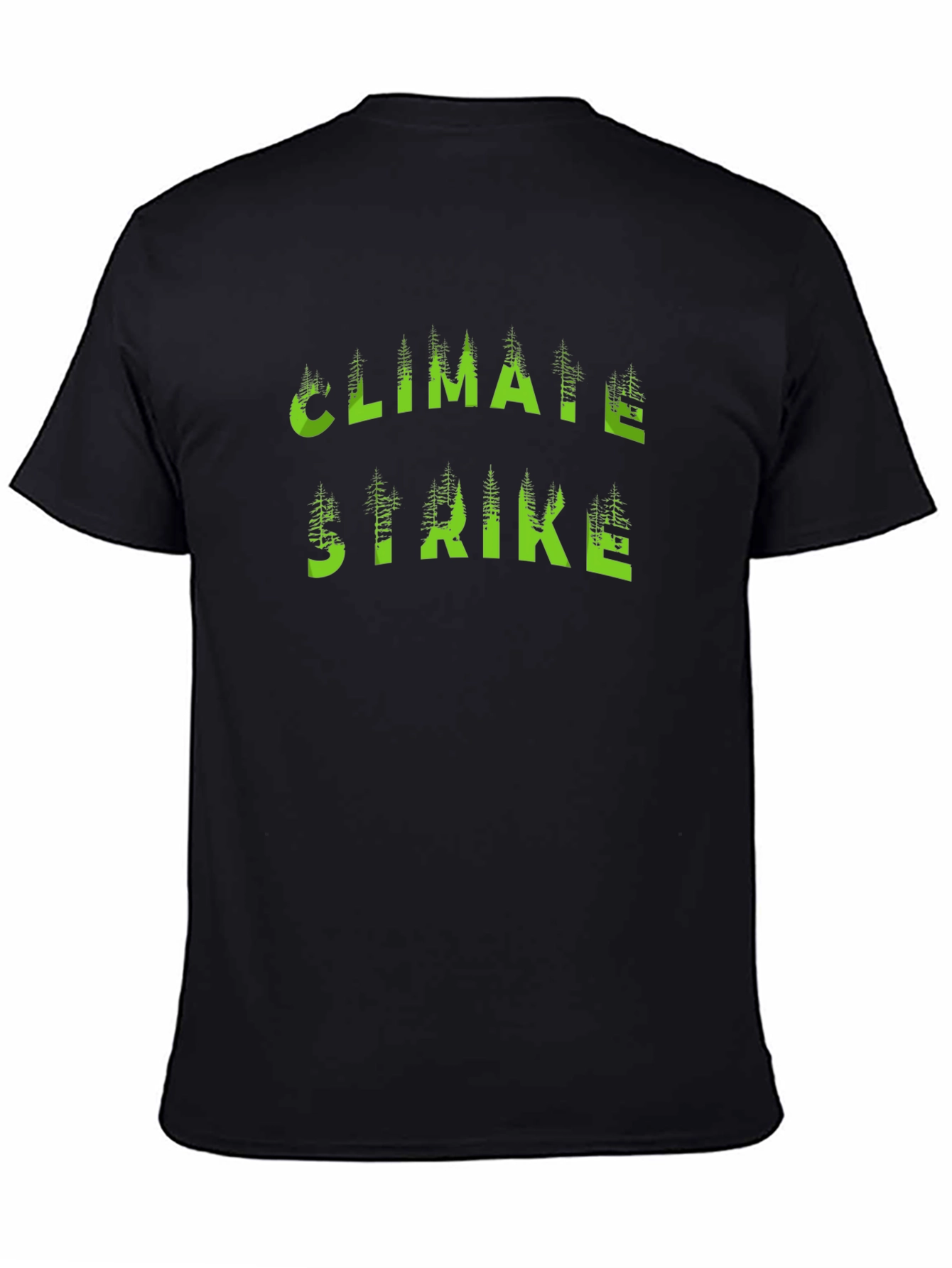 Climate Strike T-Shirt Black with Green Tree Lettering