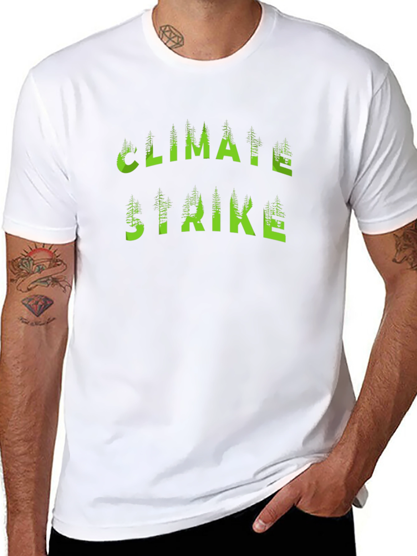 Climate Strike T-Shirt Black with Green Tree Lettering