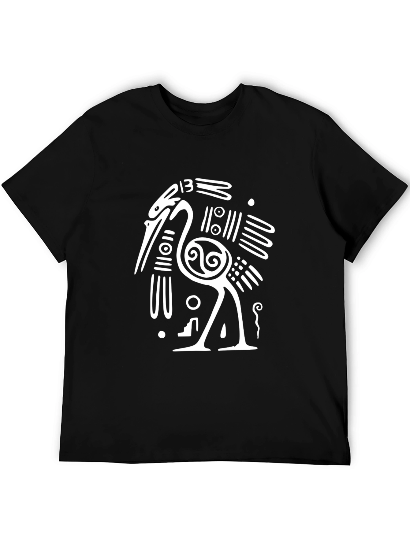 Black T-Shirt with White Crane Design