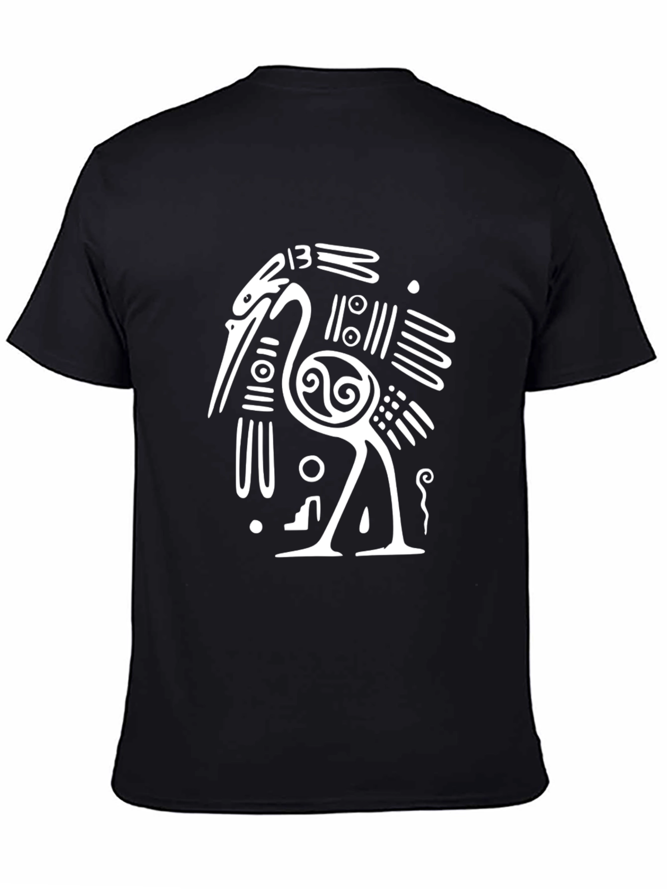 Black T-Shirt with White Crane Design