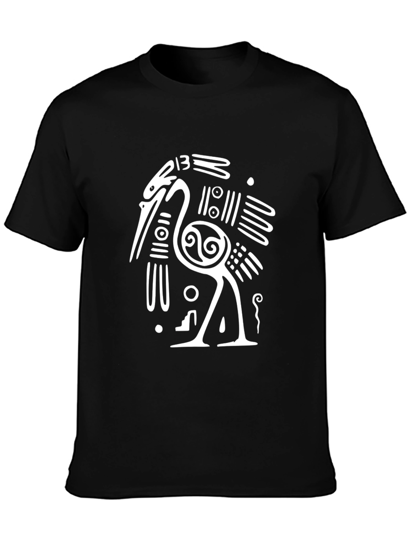 Black T-Shirt with White Crane Design